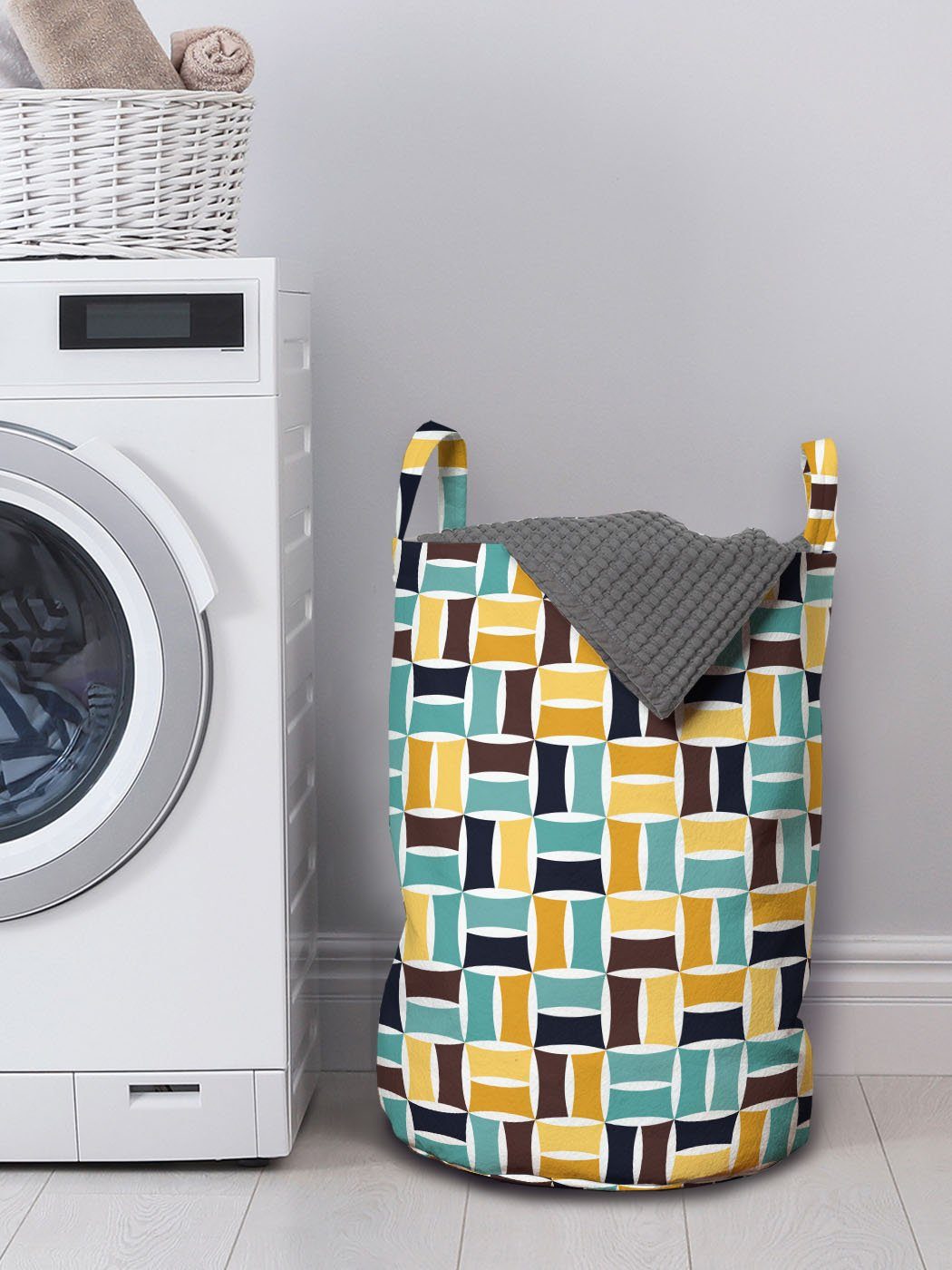 Abakuhaus Wäschekorb für Mode Kordelzugverschluss Wäschesäckchen Geometrische Abstrakt Waschsalons, mit Griffen Retro