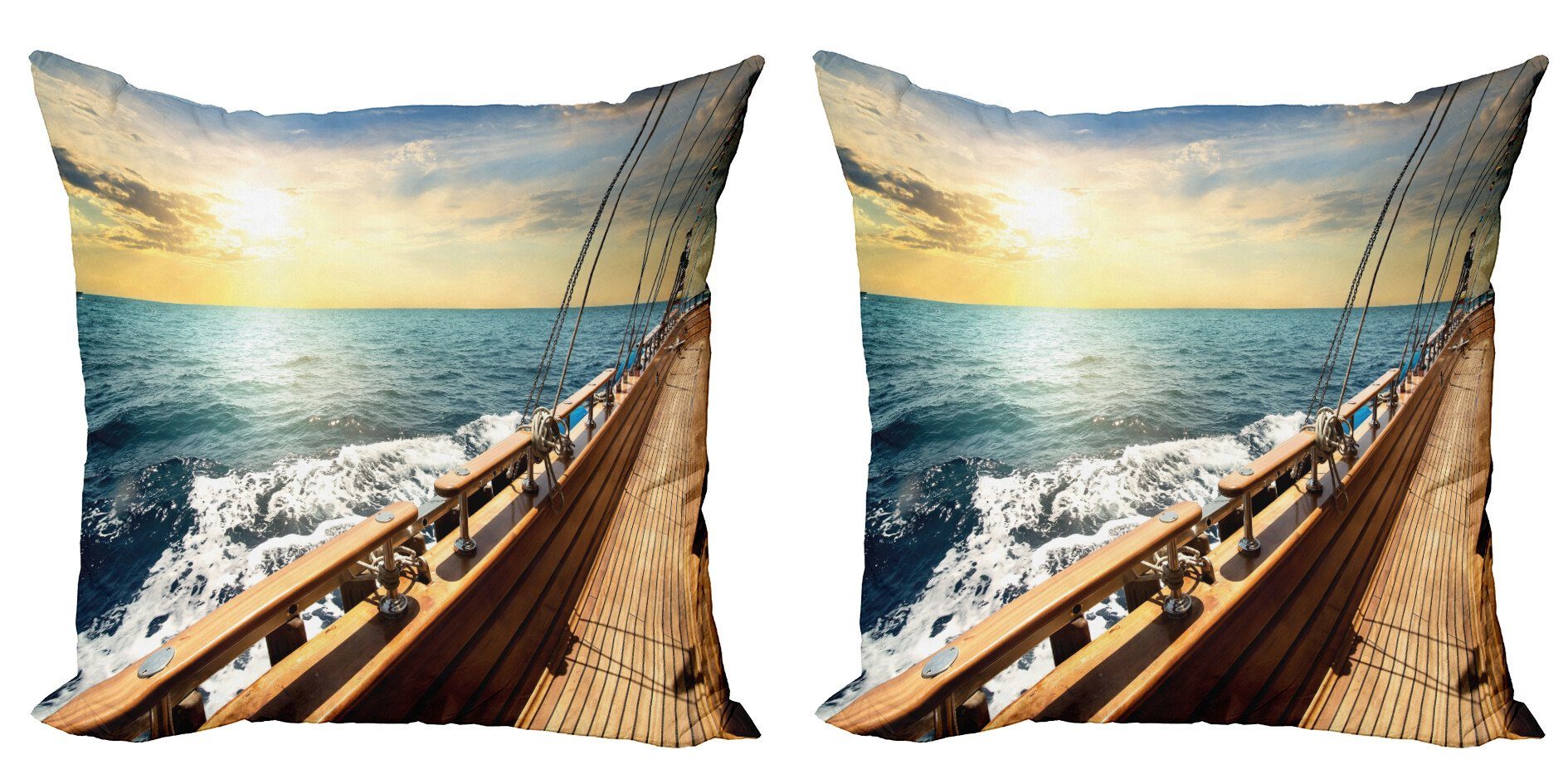 Kissenbezüge Modern Accent Doppelseitiger Digitaldruck, Abakuhaus (2 Stück), Nautisch Segelboot-Sonnenuntergang Meer