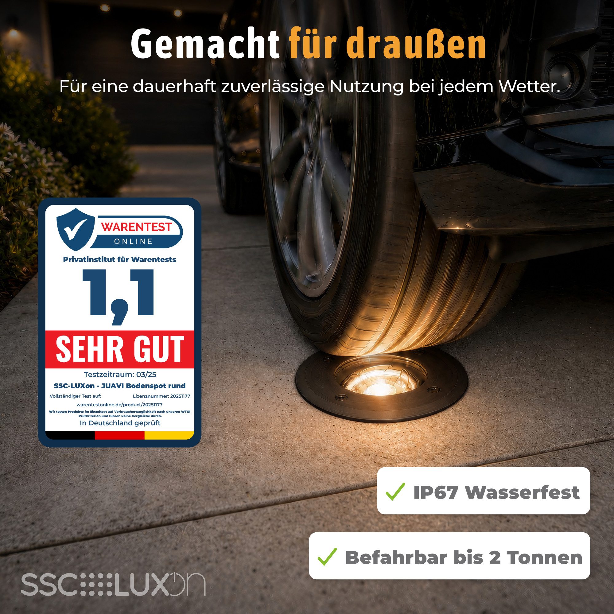 SSC-LUXon LED Gartenstrahler JUAVI Bodeneinbauleuchte mit LED LumiFLEX dimmbar 6W drei Lichtfarben, Neutralweiß, Warmweiß, Tageslichtweiß