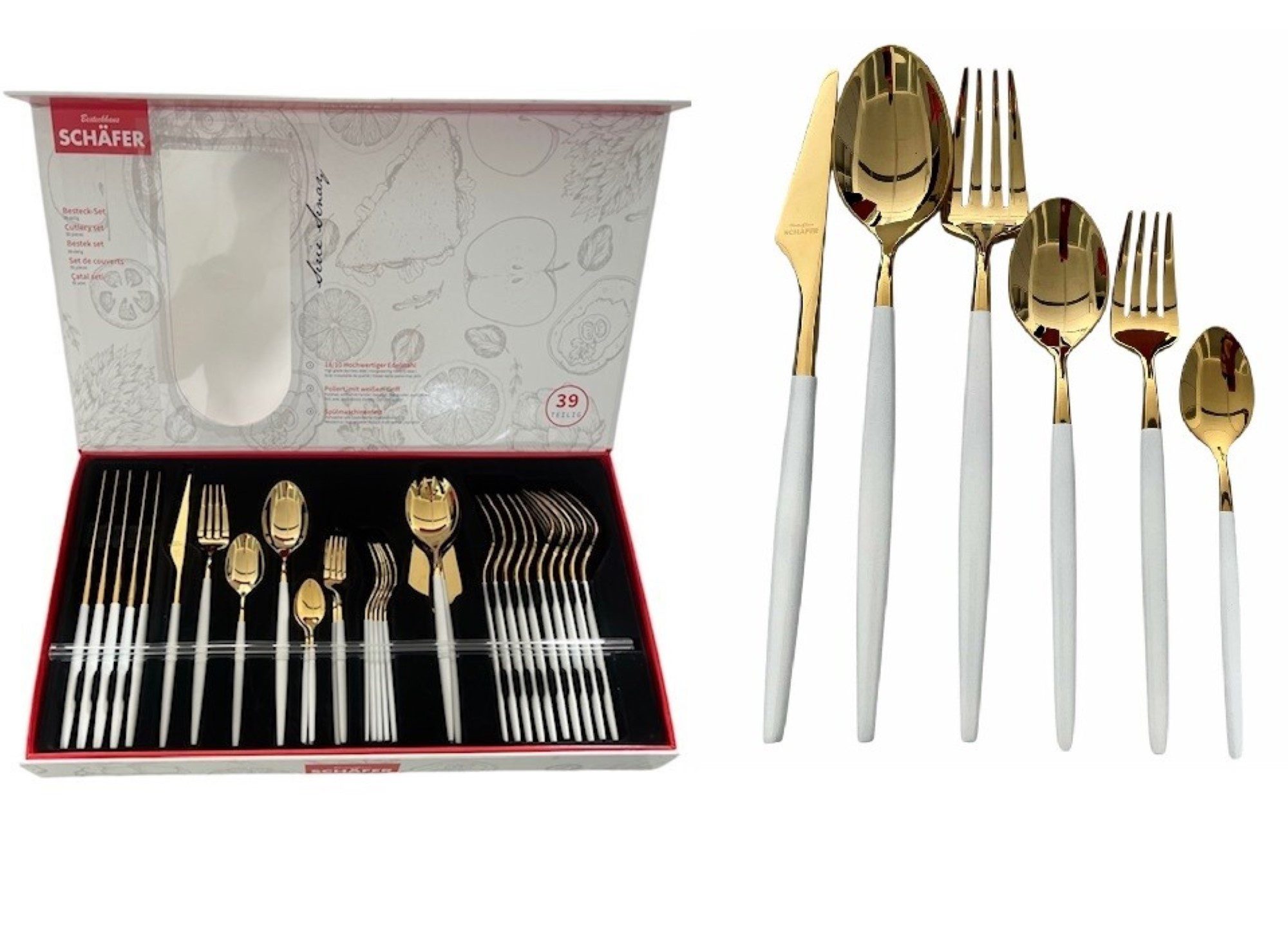 Schäfer Elektronik Besteck-Set 39-tlg. Besteckset für 6 Personen aus hochwertigem Edelstahl 18/10 (39-tlg)