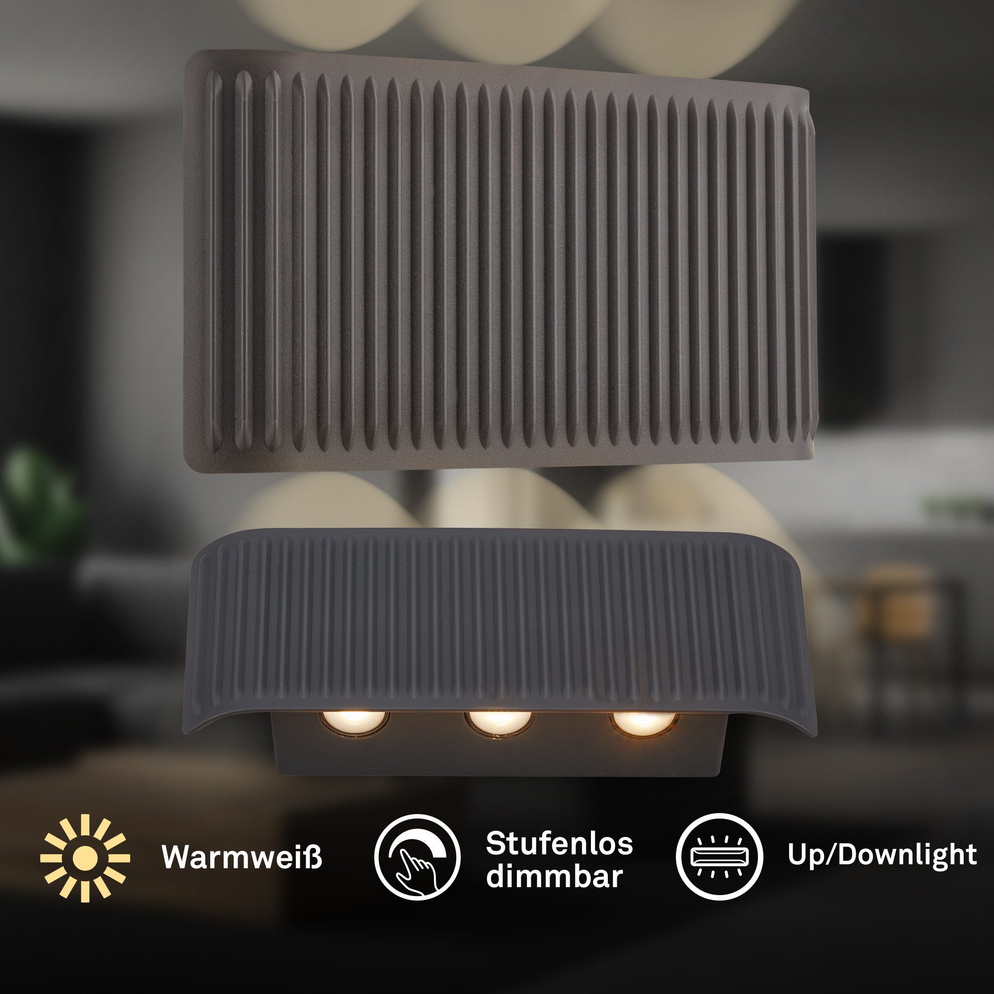 Briloner Leuchten LED Wandleuchte Wandlampe Akku USB-C Touch Dimmbar Up-/Downstrahler Linsenoptik, LED fest integriert, 2700K, 17,5/28,5x9x4,5 cm, Wohnzimmer, Flur, Schlafzimmer