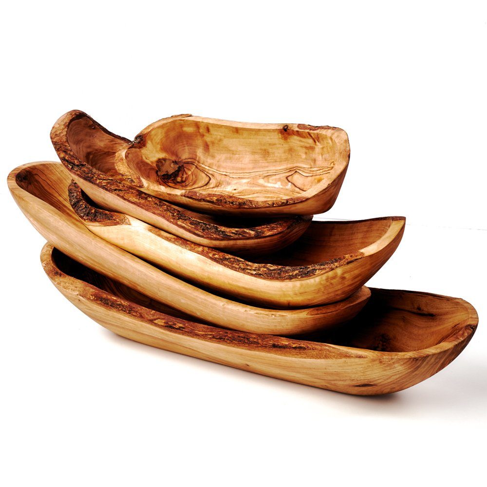 Brotschale 5er Set Baguetteschale aus Olivenholz, mit naturbelassener Rand