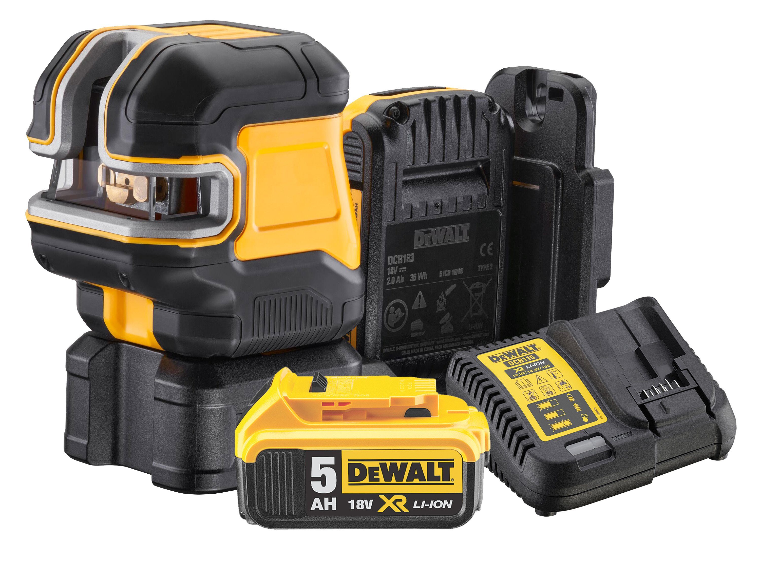 5,0Ah Grün Netzteil Akku, DeWalt inkl. DCB184 Set 18V, DCB115 Kreuzlinien-Laser DCE825D1G18-QW 5 Punkt Kreuzlinienlaser