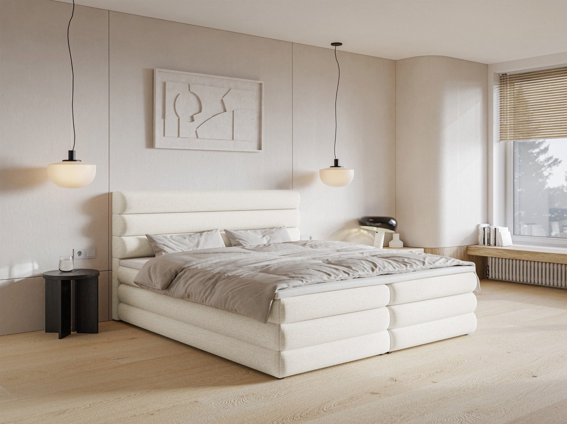 Selsey Boxbett ALEGRE, mit Bettkästen, Bonellmatratze H3, Visco-Topper und Chenille