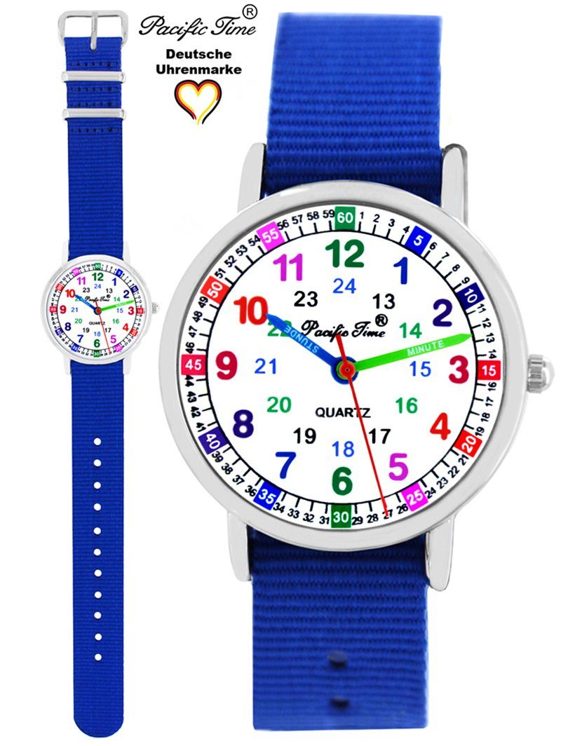 Pacific Time Quarzuhr Set Kinder Gratis Wechselarmband, Reflektor und Lernuhr und Match - Armbanduhr royalblau gelb Versand Mix Design