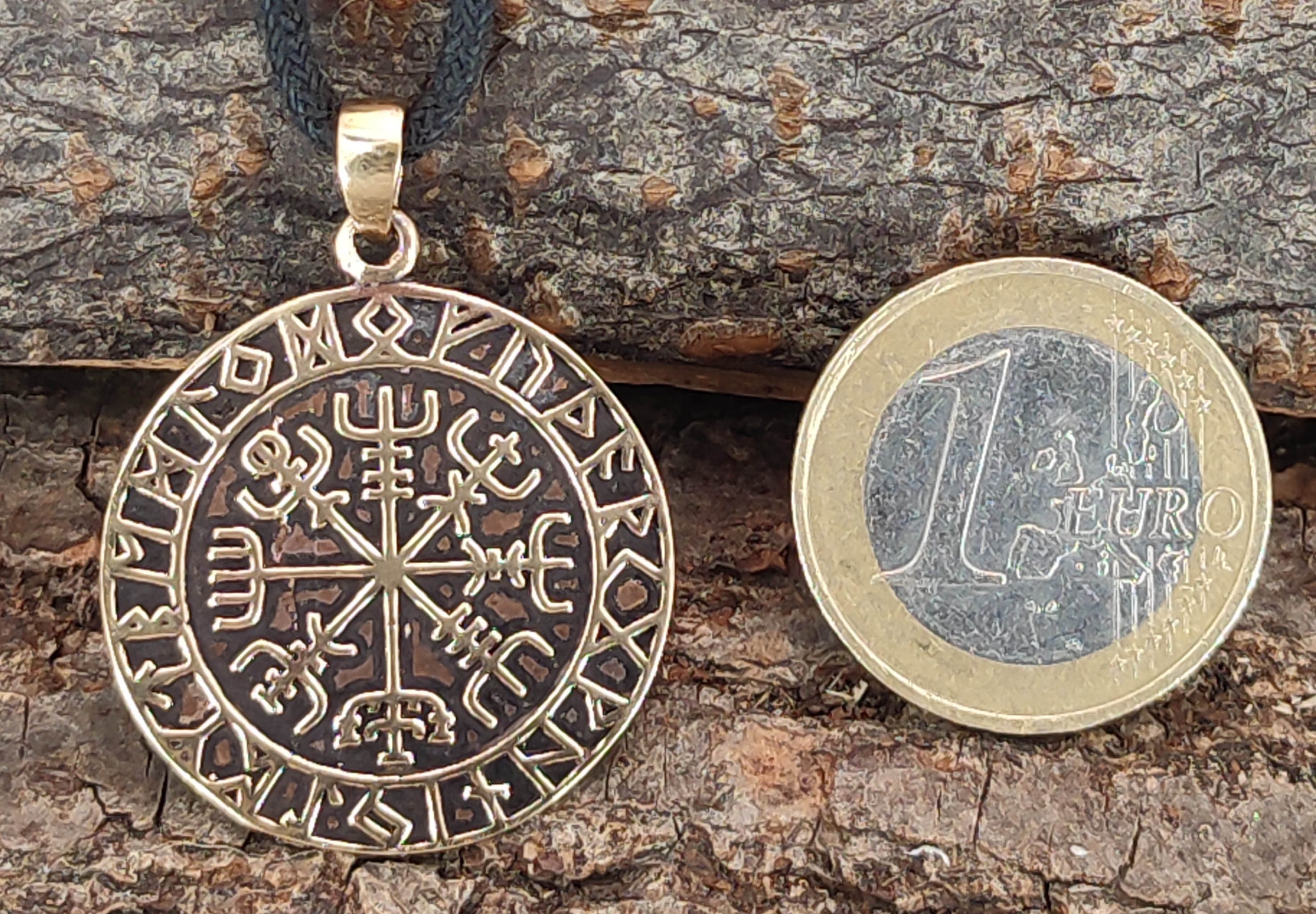 Kiss of Leather Kettenanhänger Wikingerkompass Anhänger Bronze Band Wikinger Kompass Vegvisir Runen