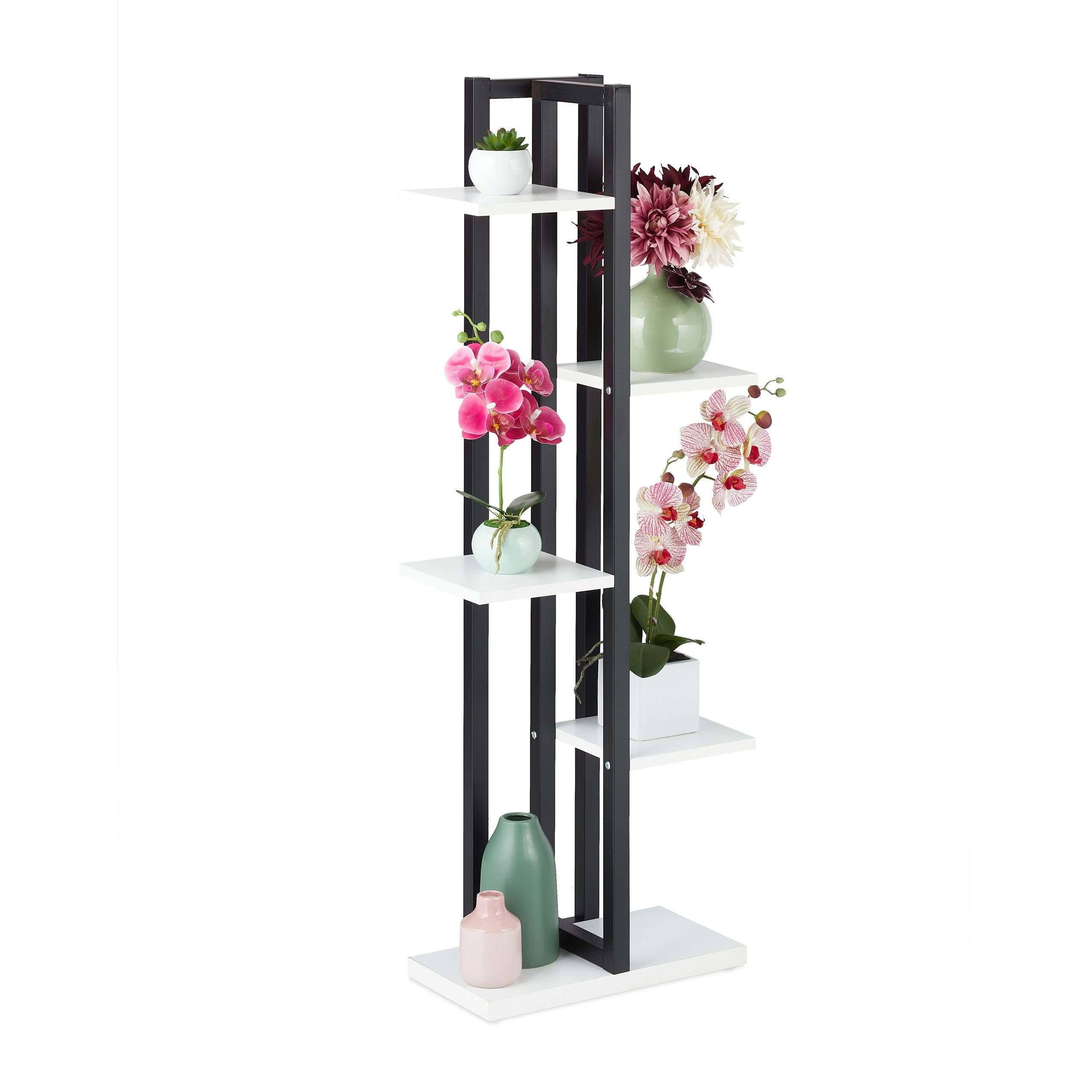 relaxdays Blumenständer Pflanzenregal mit 5 Ablagen (1 St), weiß