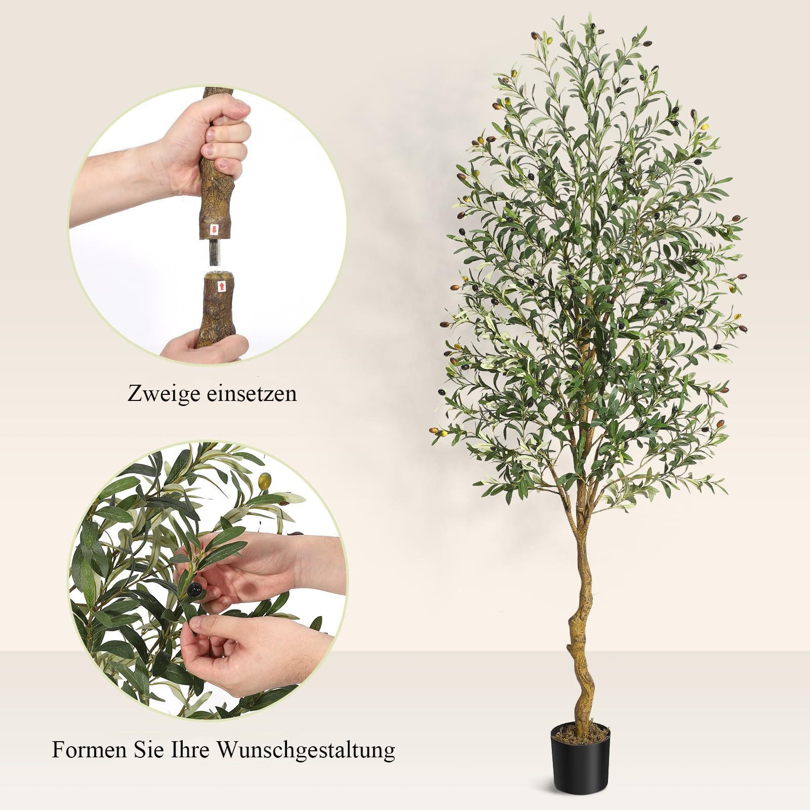Kunstbaum Künstlicher Olivenbaum Künstliche Pflanzen Höhe 120cm/150cm/180cm Olive, GarveeMore, Höhe 150 cm – Bild 4 von 5