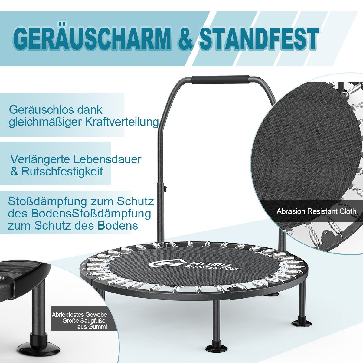 ZAISZE Fitnesstrampolin Indoor Trampolin klappbar ohne Installation 40 Zoll, Ø 102 cm, Tragfähigkeit 150KG, 5 verstellbare Handgriffstufen – Bild 5 von 5