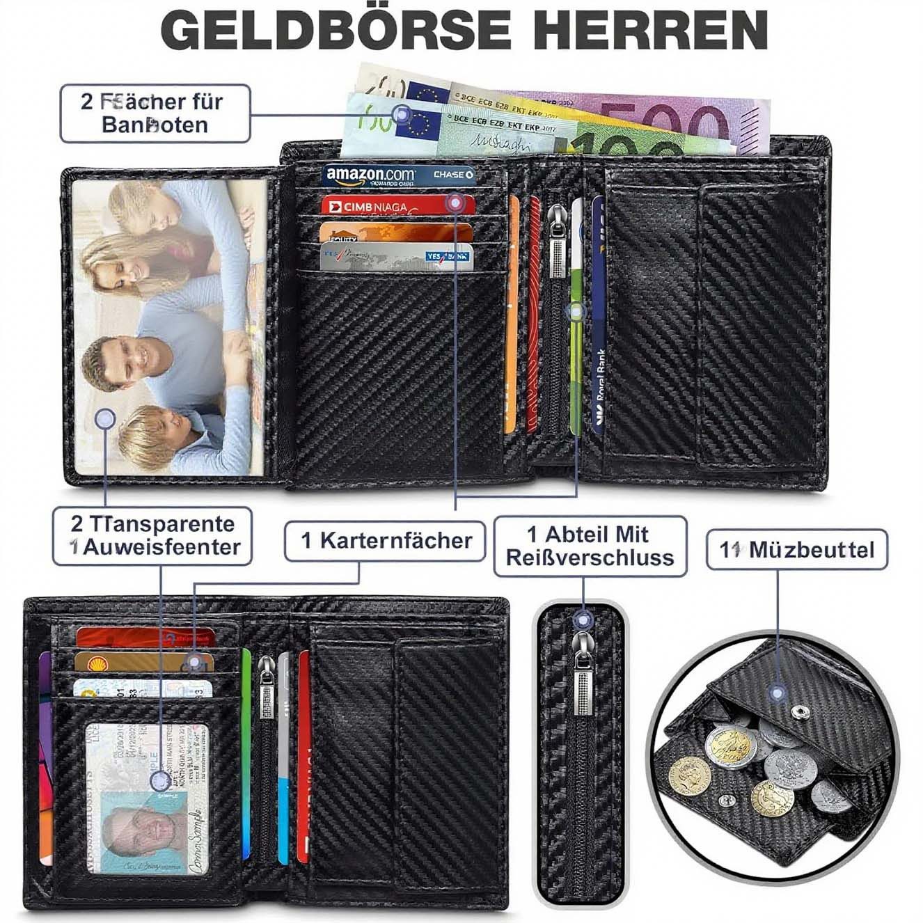 TEEHON Geldbörse Herren mit RFID-Technologie, Geldbeutel Männer aus Karbonf günstig online kaufen