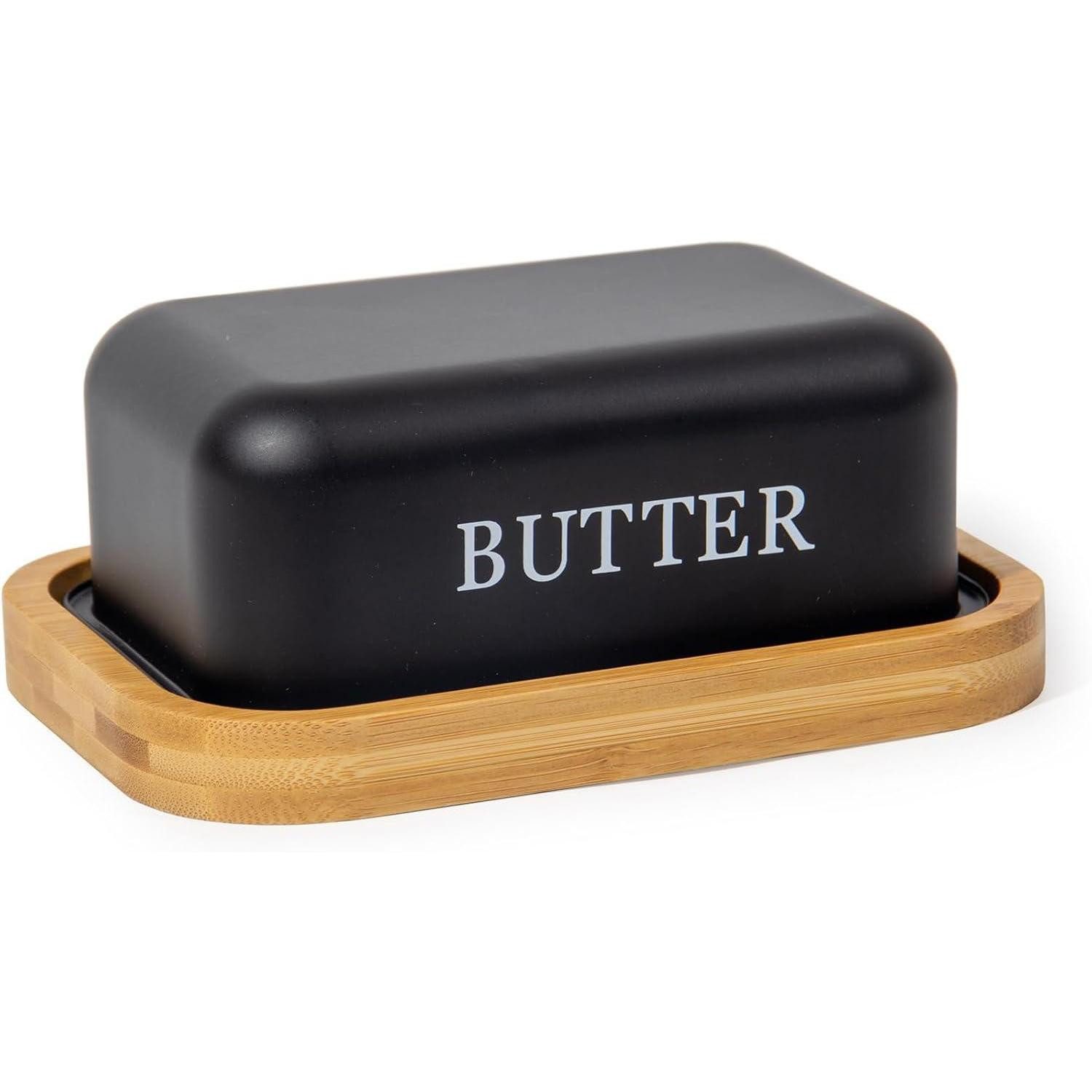 LuxusKollektion Butterdose Butterdose mit Bambusdeckel für 250 g Butter, Edelstahl Butter Dish in