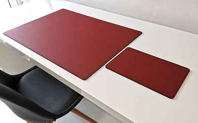 Profi Mats Schreibtischunterlage PM Schreibtischunterlage mit Mauspad Echt Leder 60 x 40 Bordeaux Weinrot