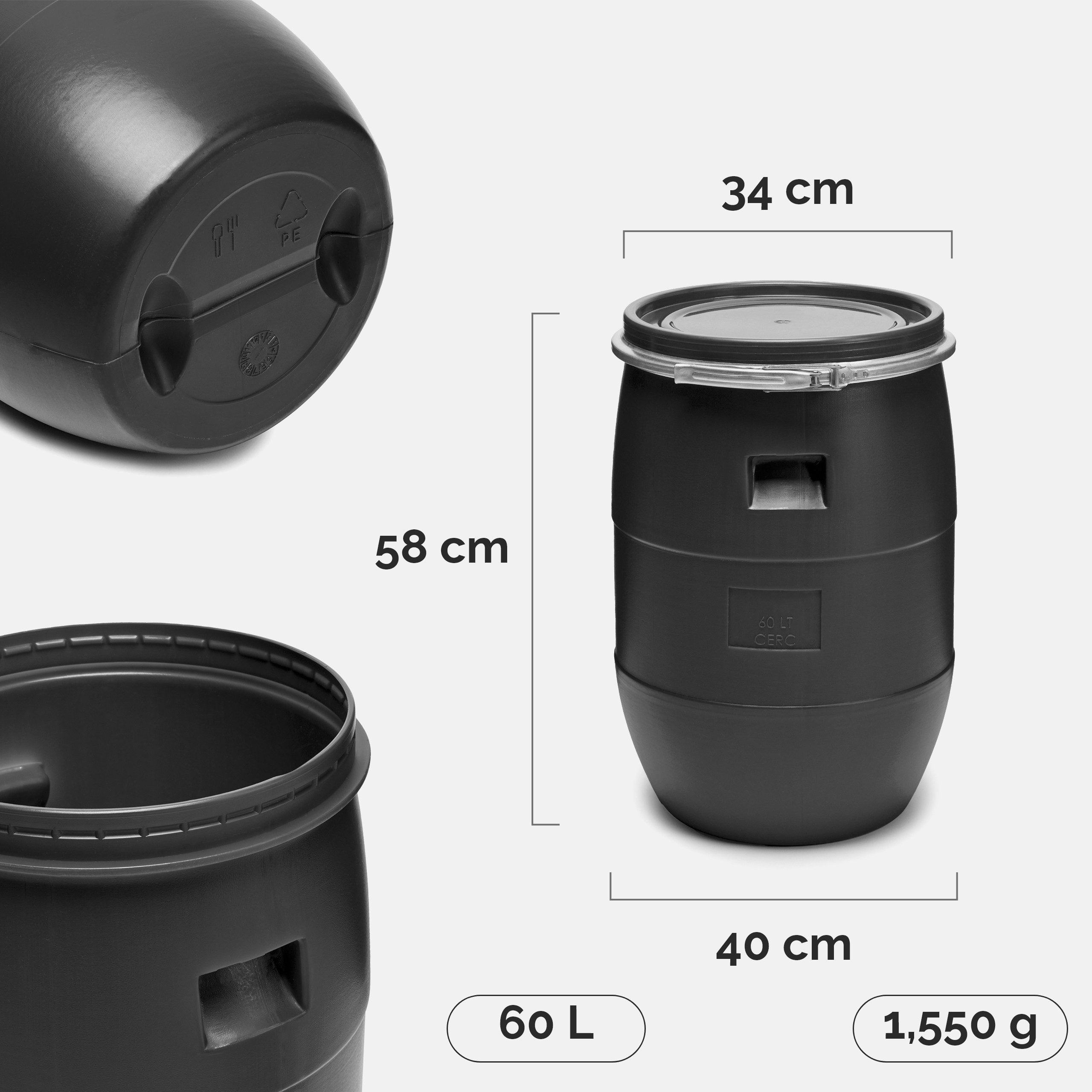 Garronda Regentonne 30L Plastikfass Lebensmittelfass Sauerkrautfass Hobbock Garten GD-0078, 30 l, (1-tlg) – Bild 3 von 5