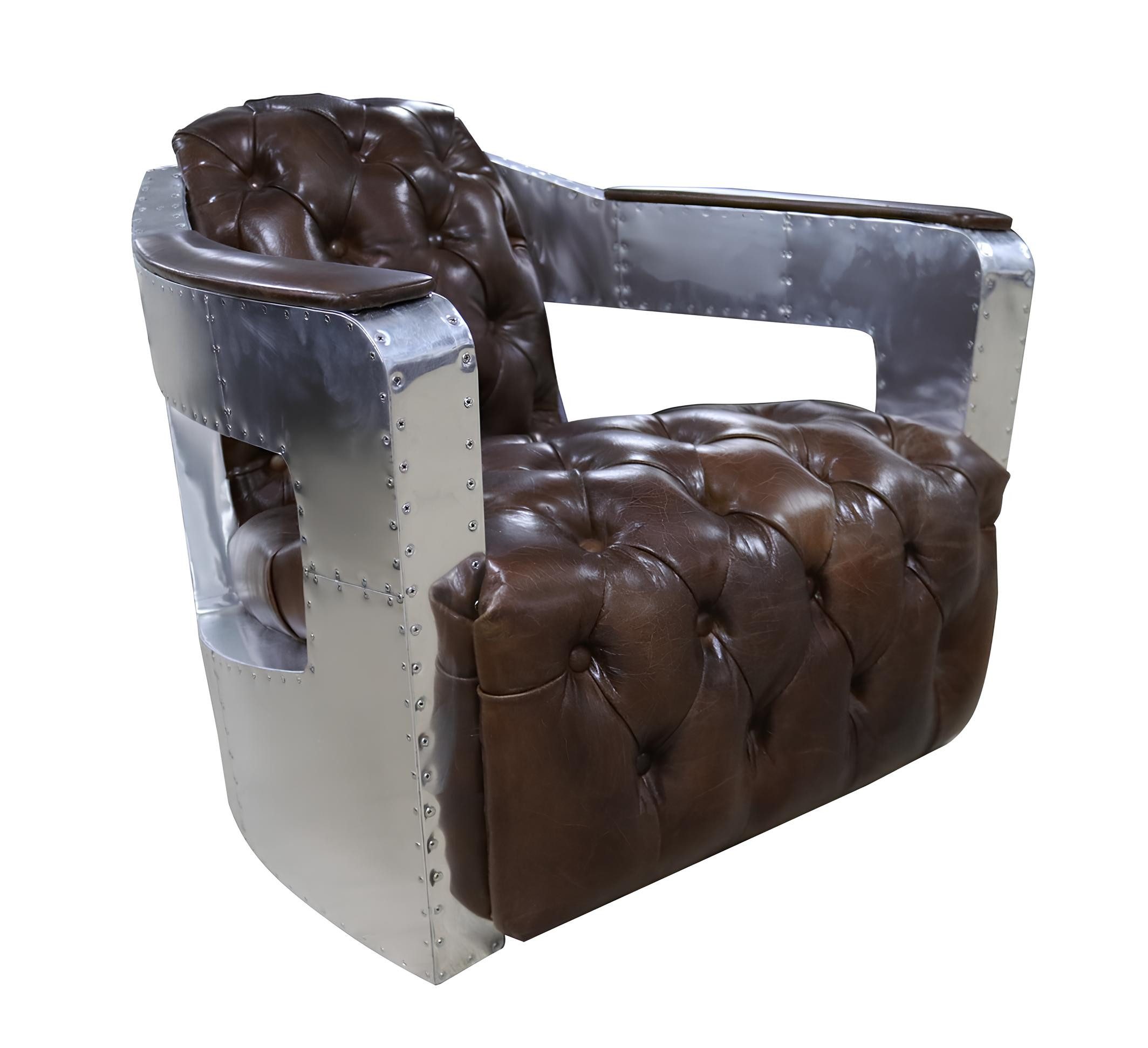 JVmoebel Chesterfield-Sessel Eleganter Ohrensessel aus Echtleder in klassischem Braun (Packung, Relaxsessel), Made in Europa