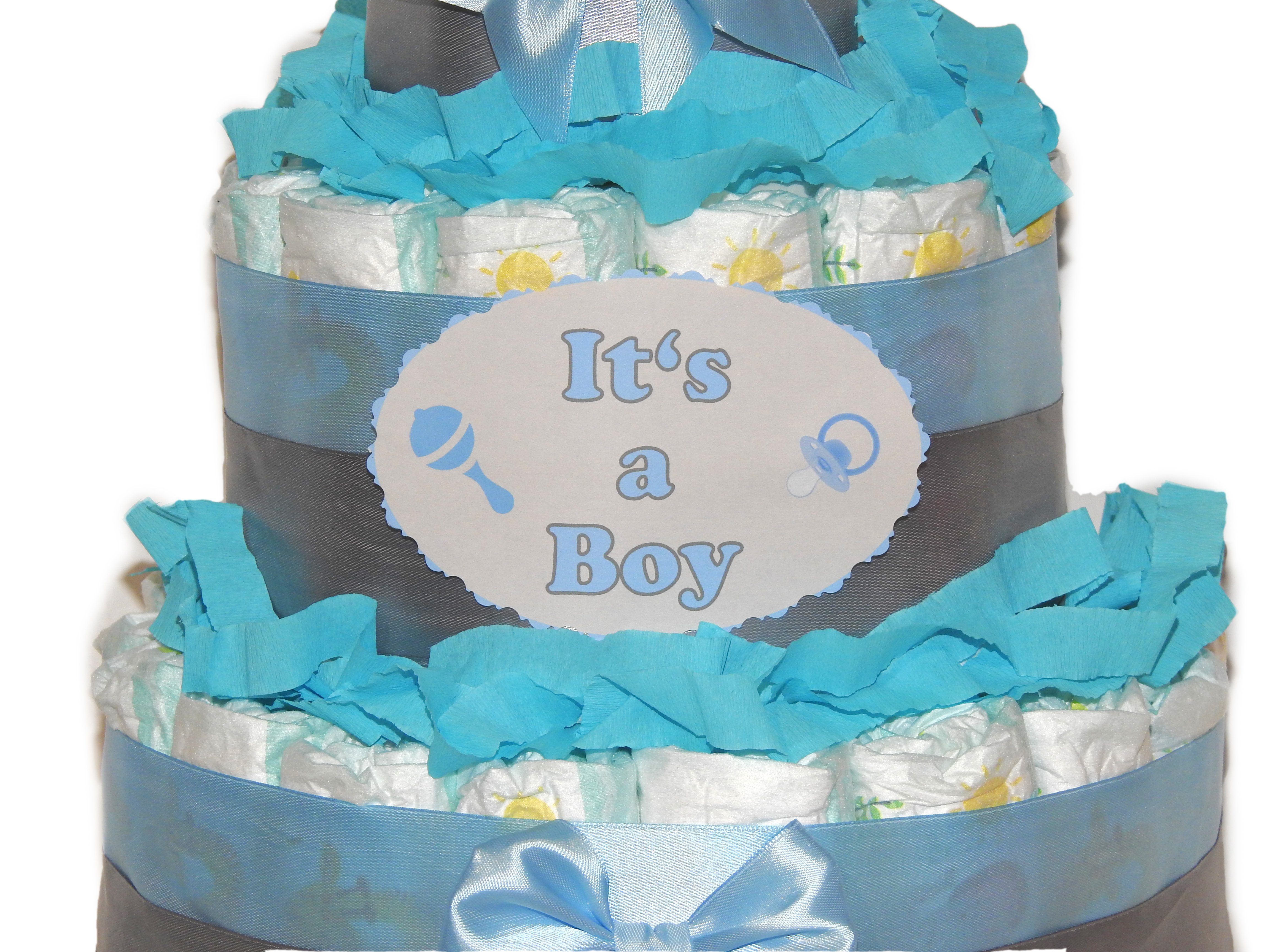 Geschenketorten-Gebhardt Windeln Windeltorte, Windelgeschenk für Jungen, It's a Boy blau-grau, Babygeschenk zur Geburt oder Taufe