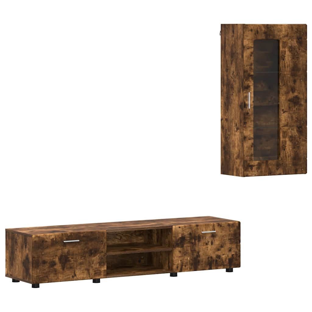 vidaXL Wohnzimmer-Set TV-Schrankset mit Schubladen Geräucherte Eiche Holzwerkstoff, (3-St)