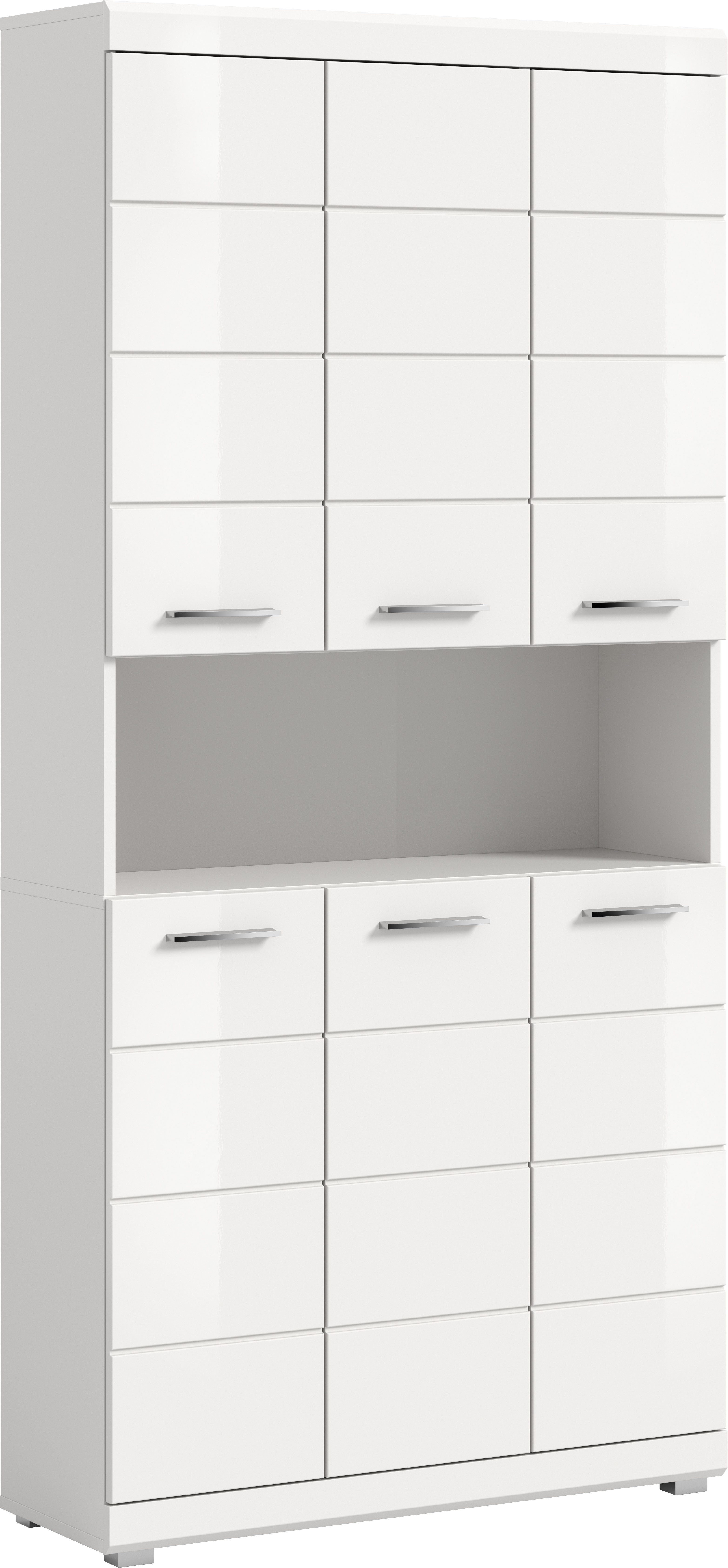welltime Hochschrank SIENA, Höhe 191cm, 6 Türen, 1 offenes Fach, 8 Einlegeböden, MDF-Front (TOPSELLER! Viel Stauraum) Badmöbel, Badschrank, Badezimmer, Mehrzweckschrank, Universalschrank