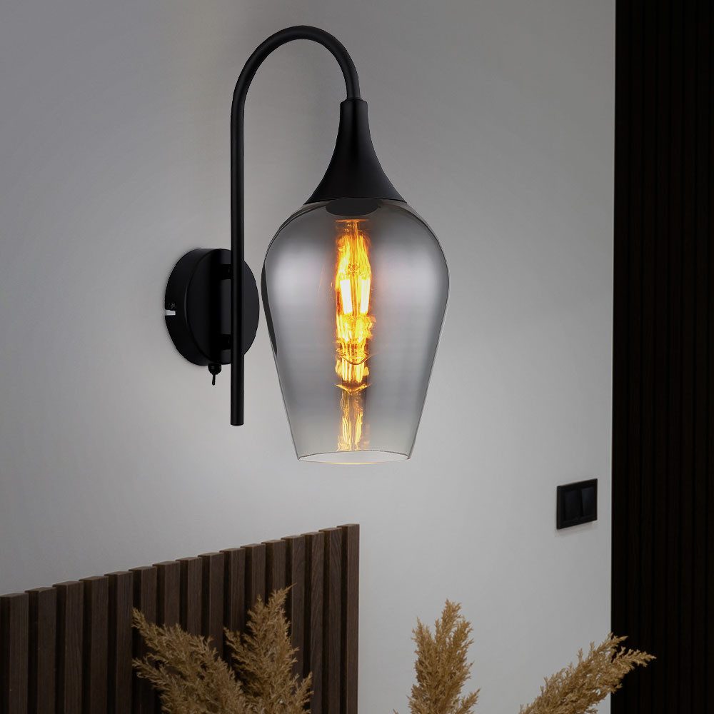 GLOBO LIGHTING Wandleuchte, Leuchtmittel nicht inklusive, Wandlampe Wandleuchte Flurleuchte Schlafzimmerlampe Rauchglas
