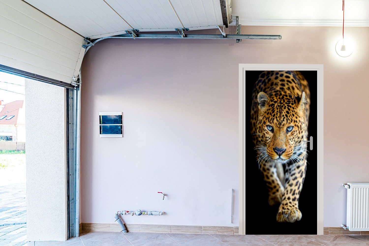 Matt, bedruckt, - Leopard Fototapete 75x205 Porträt MuchoWow Tiere cm Türtapete Schwarz, Türaufkleber, Wildtiere St), - - (1 - für Tür,