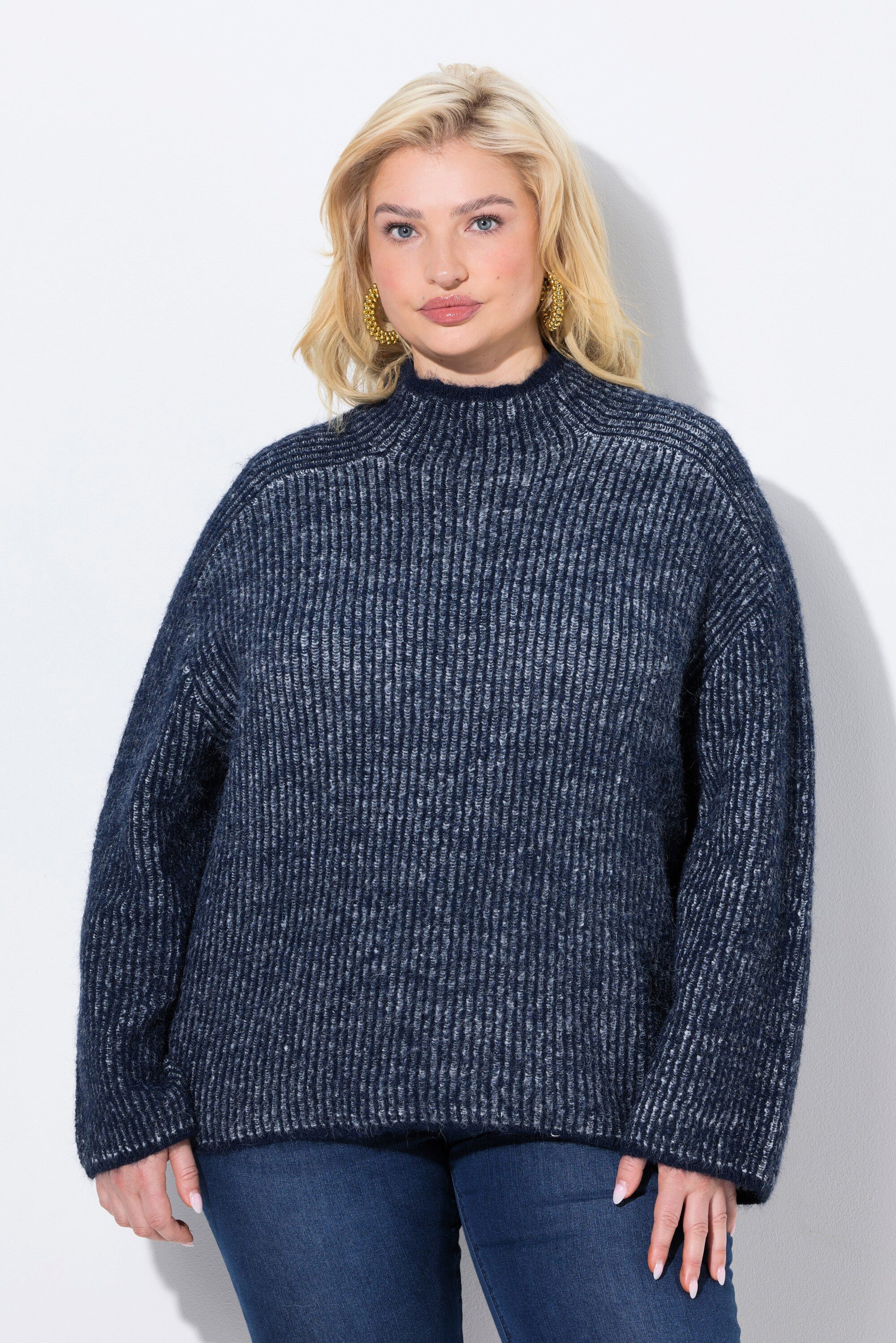 Ulla Popken Strickpullover Pullover Streifen Stehkragen Langarm