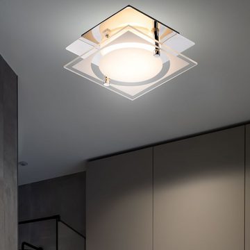 etc-shop LED Wandleuchte, LED-Leuchtmittel fest verbaut, Warmweiß, Deckenleuchte quadratisch Deckenlampe Chrom Flurlampe Glas