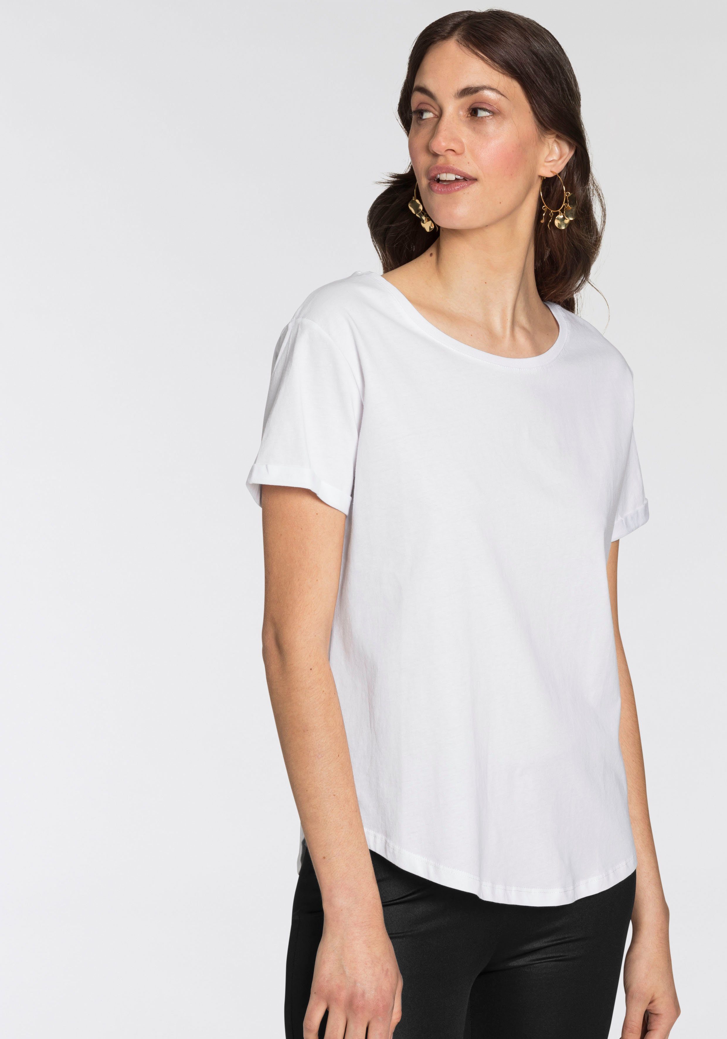 Damen Shirts LTB Kurzarmshirt SEPEZEDP (2-tlg) als DOPPELPACK in schlichtem Design mit abgerundetem Saum - EXKLUSIV