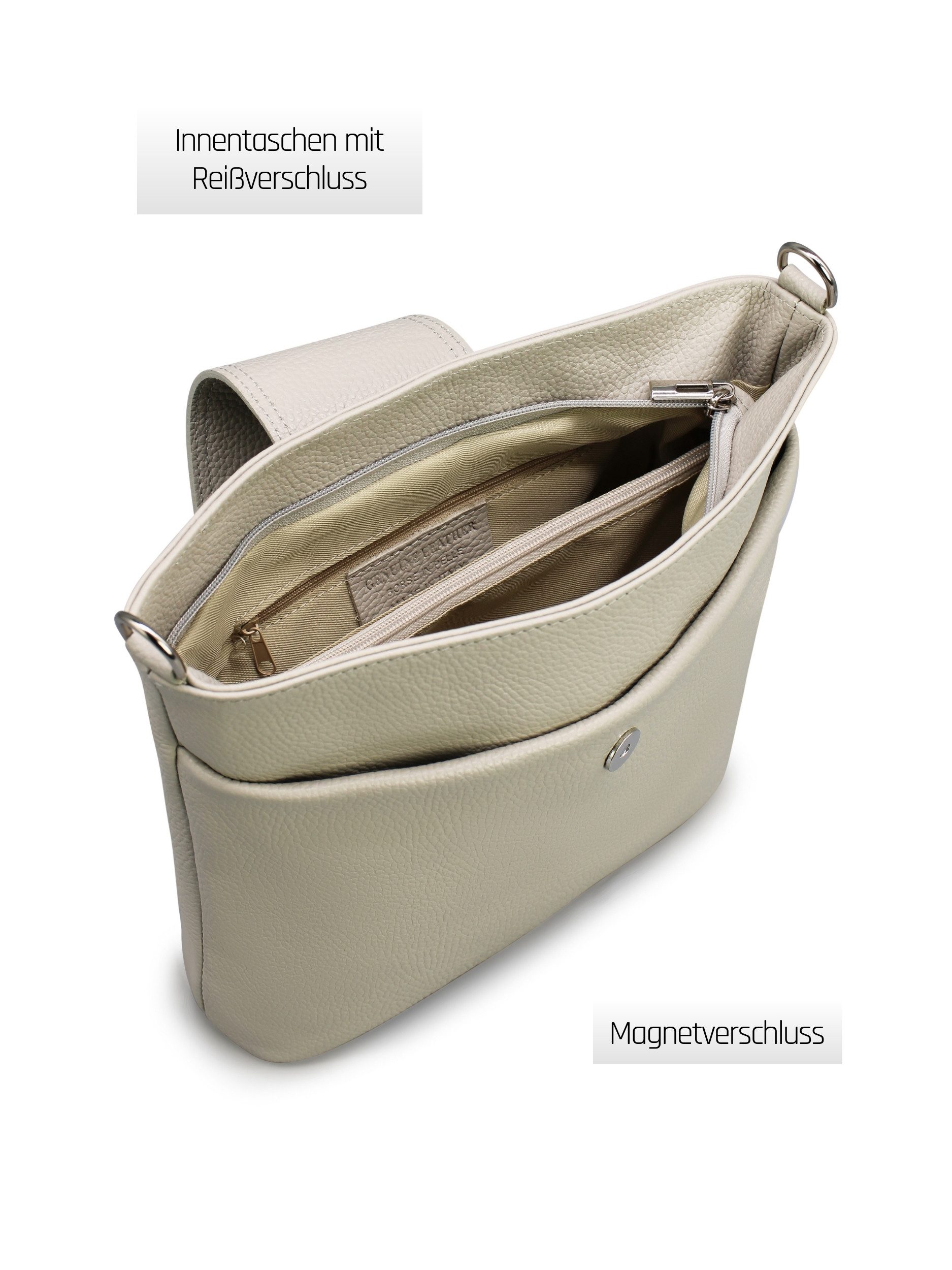 Adel Bags Schultertasche SARA Umhängetasche für Damen, Schultertasche aus Echtleder (Test SEHR GUT, Note 1.1), 20 Farboptionen, Hergestellt in Italien, mit 2 Riemen