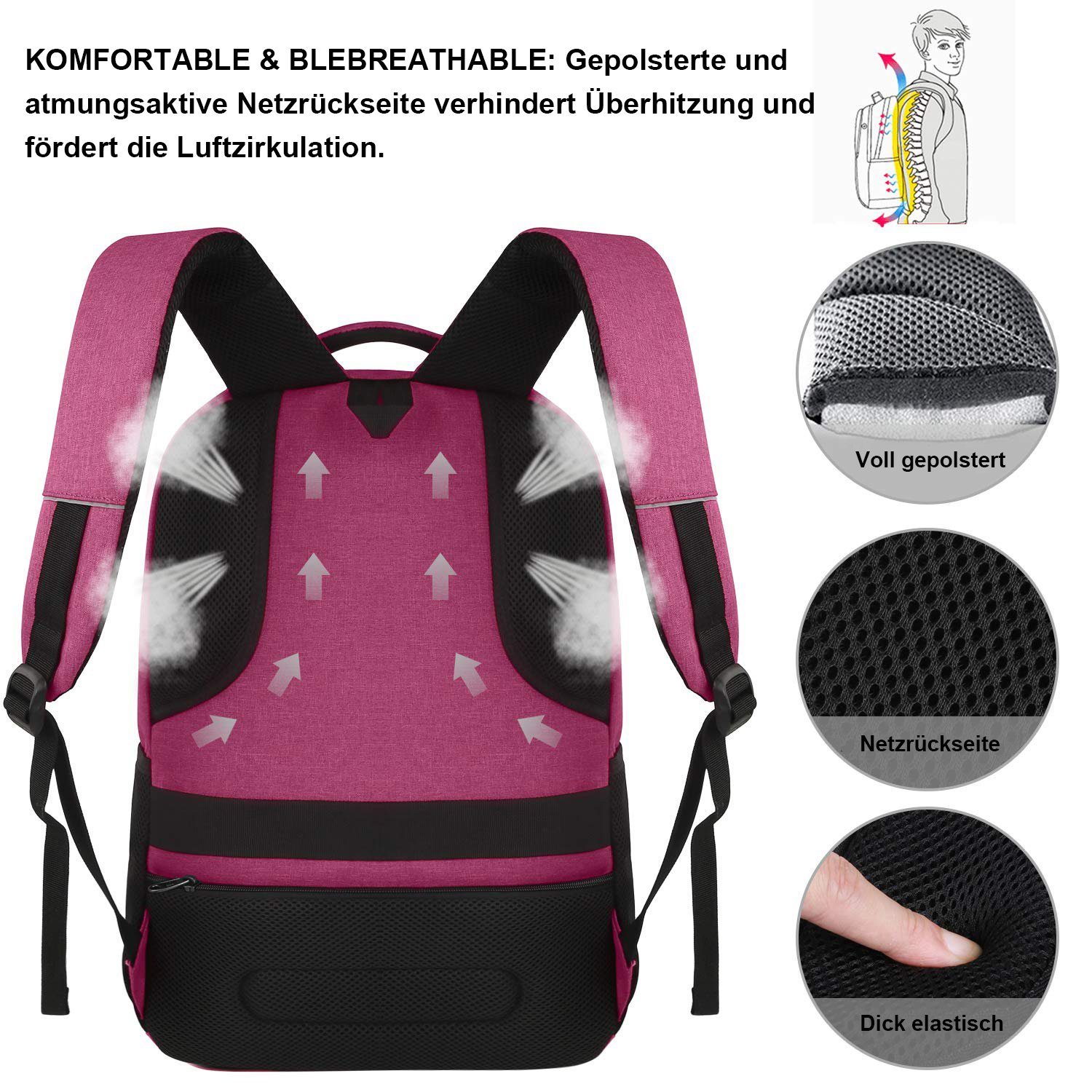 OKWISH Laptoprucksack Laptop Rucksäcke Schulrucksack Wasserbeständig Laptoptasche (Uni Tasche Businessrucksack Sportrucksack, Anti-Diebstahl, Backpack mit Laptopfach, mit USB-Anschluss), Herren Damen Jungen Teenager Arbeit Business Freizeit Reisen