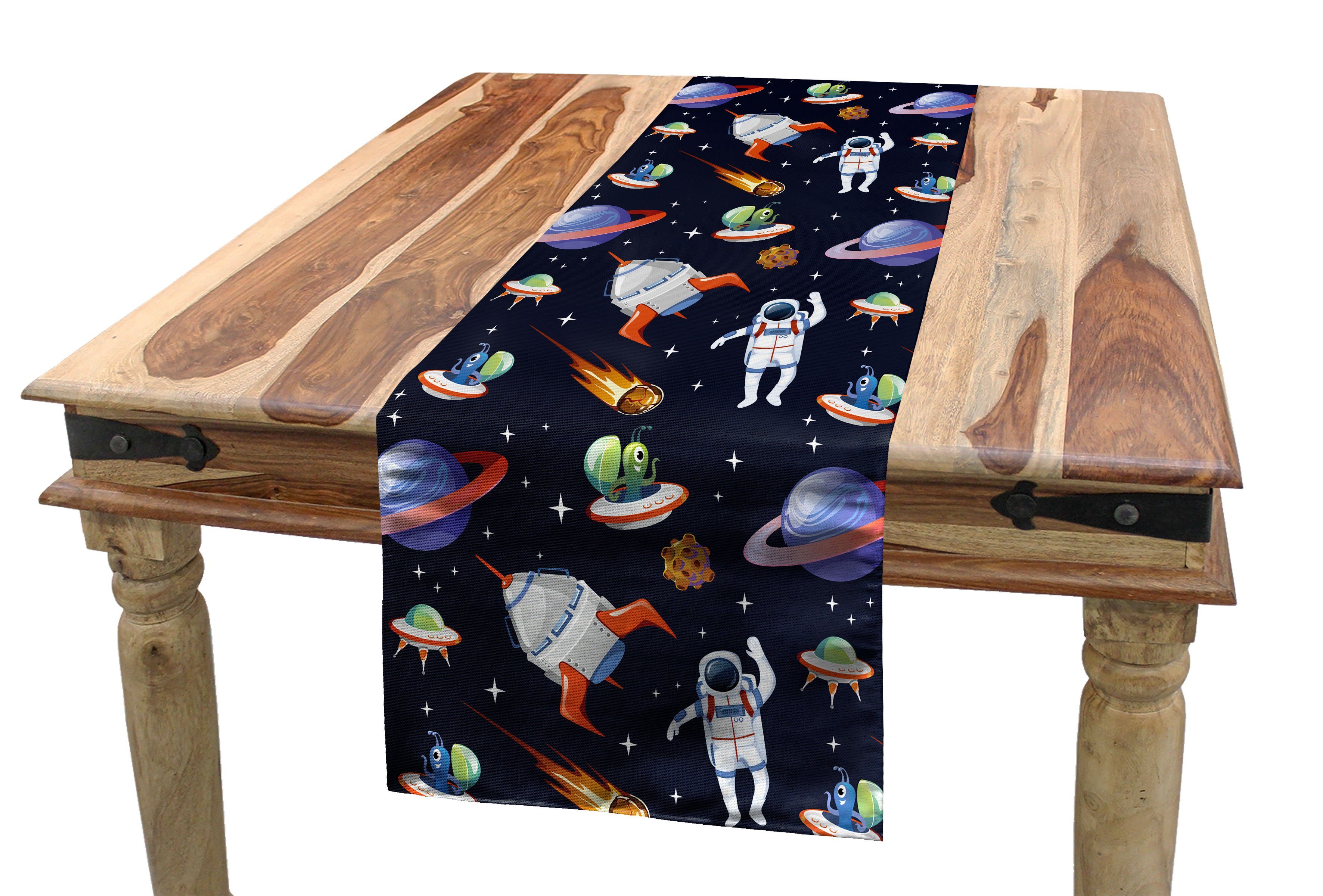 Abakuhaus Tischläufer Esszimmer Küche Rechteckiger Dekorativer Tischläufer, Ausländer Galaxy Asteroid UFO Astronaut