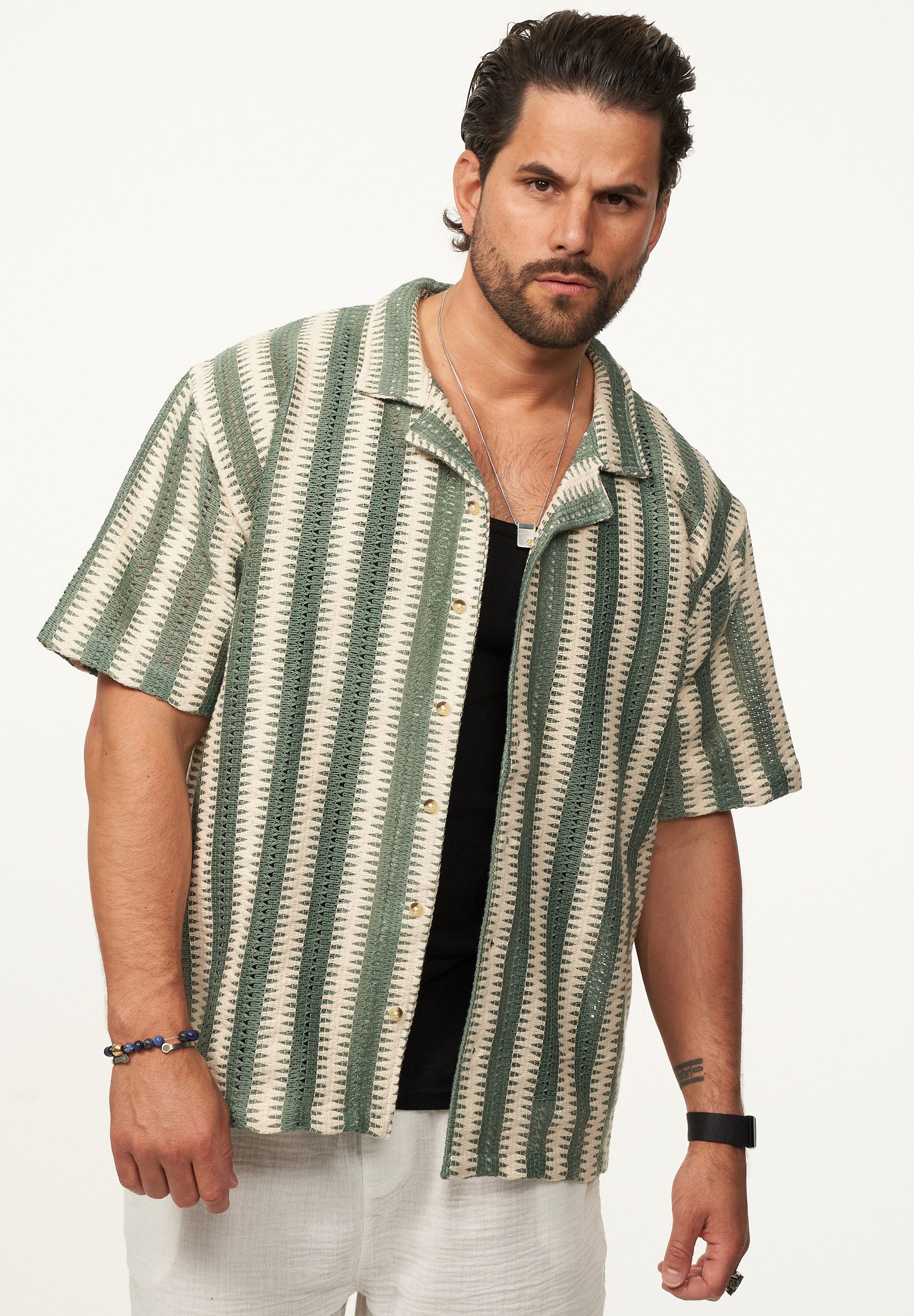 SOULSTAR Kurzarmhemd im Vintage Summer-Look Herren Kurzarm Strick Polo-Hemd T-Shirt