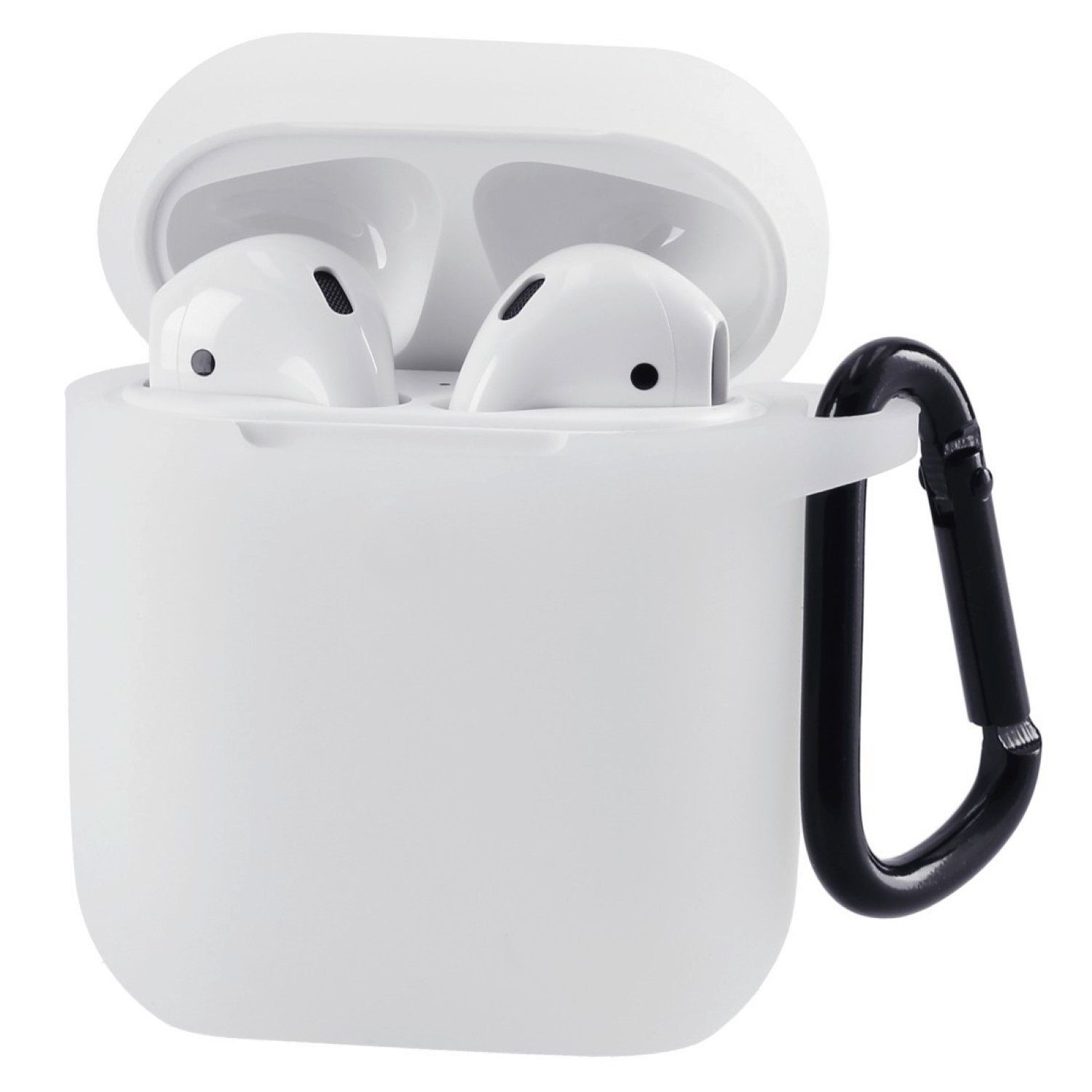 Hama Handyhülle Etui Case Cover Schutz-Hülle Transparent, Hochwertiges Silikon, Karabiner, für Ladecase Apple AirPods 1/2 Gen.