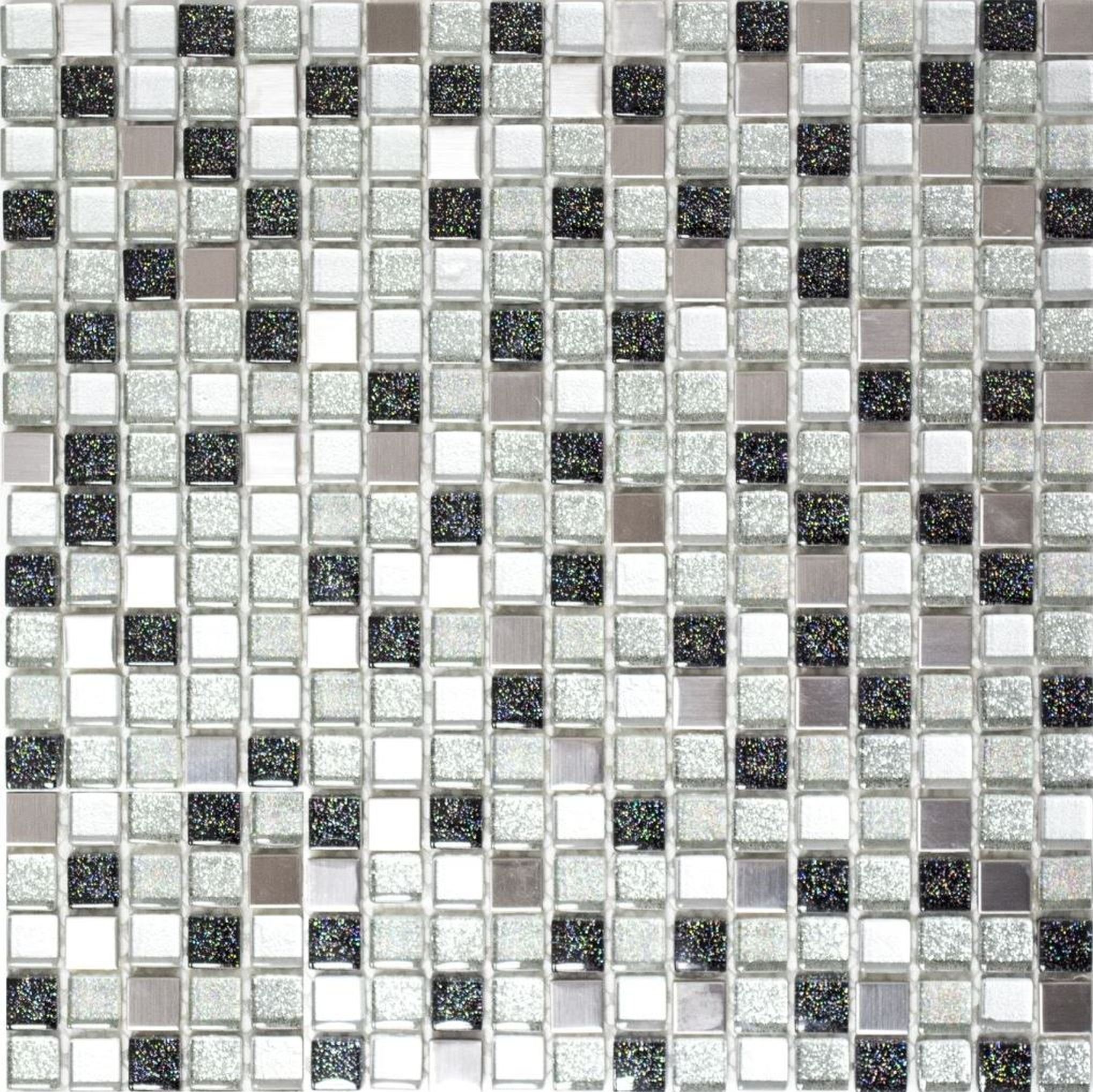 Mosani Mosaikfliesen silber grau schwarz Mosaikfliese Edelstahl Glasmosaik