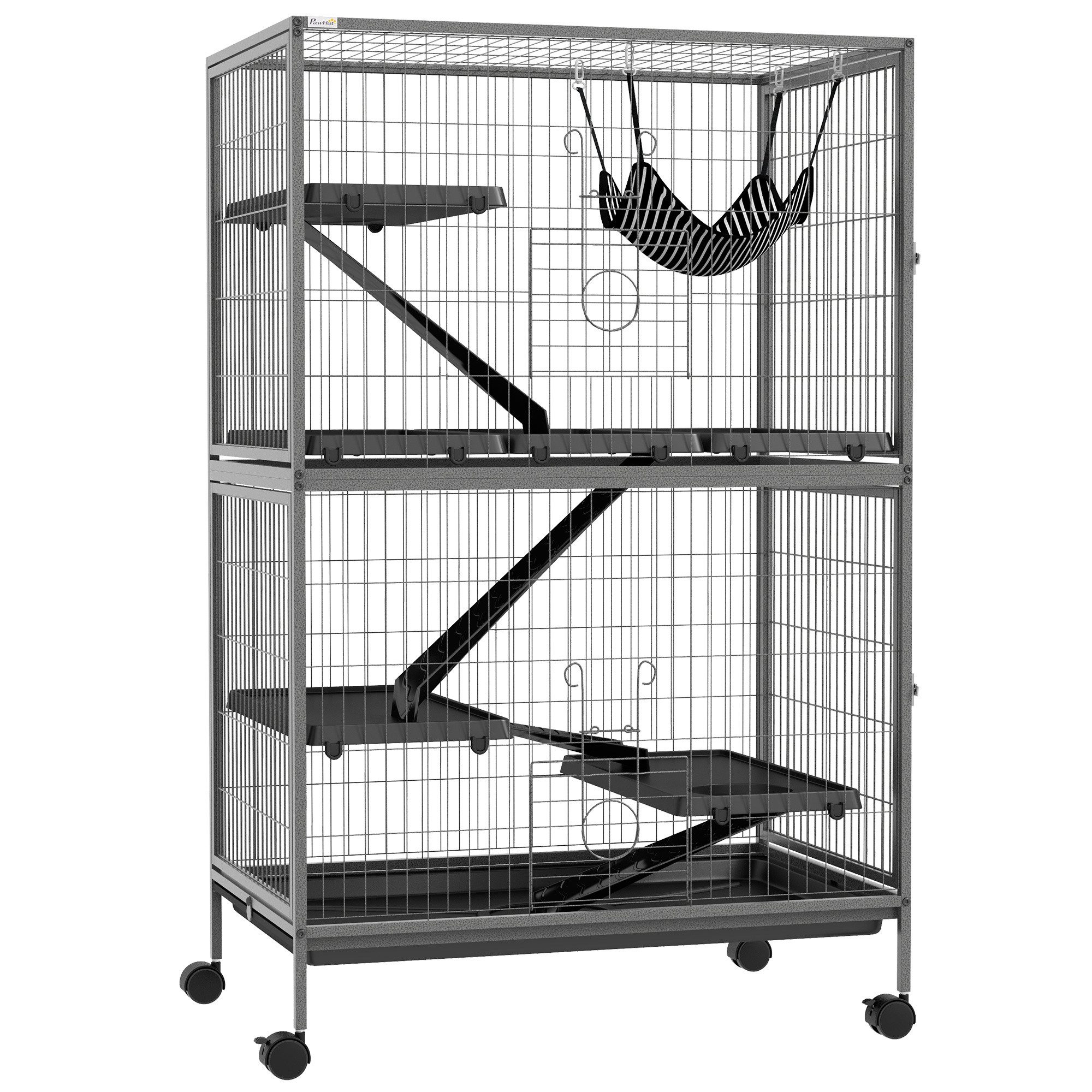 Kleintierkäfig Frettchenkäfig mit ausziehbarem Tablett Hängematte, Rampen, Rollen