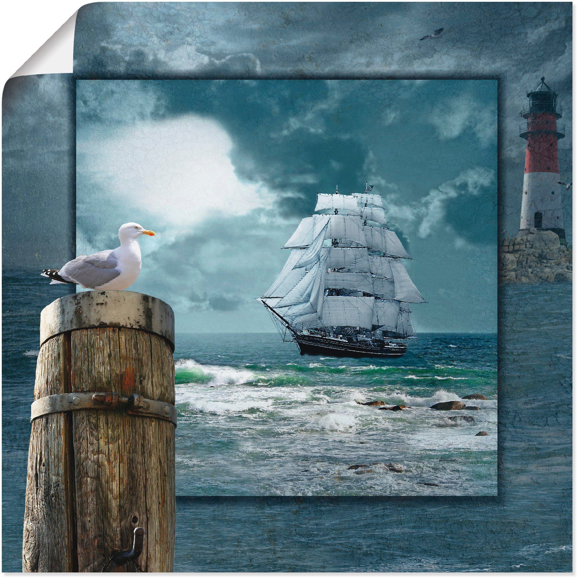 Artland Wandbild Maritime Collage mit Segelschiff, Boote & Schiffe (1 St), als Leinwandbild, Wandaufkleber oder Poster in versch. Größen