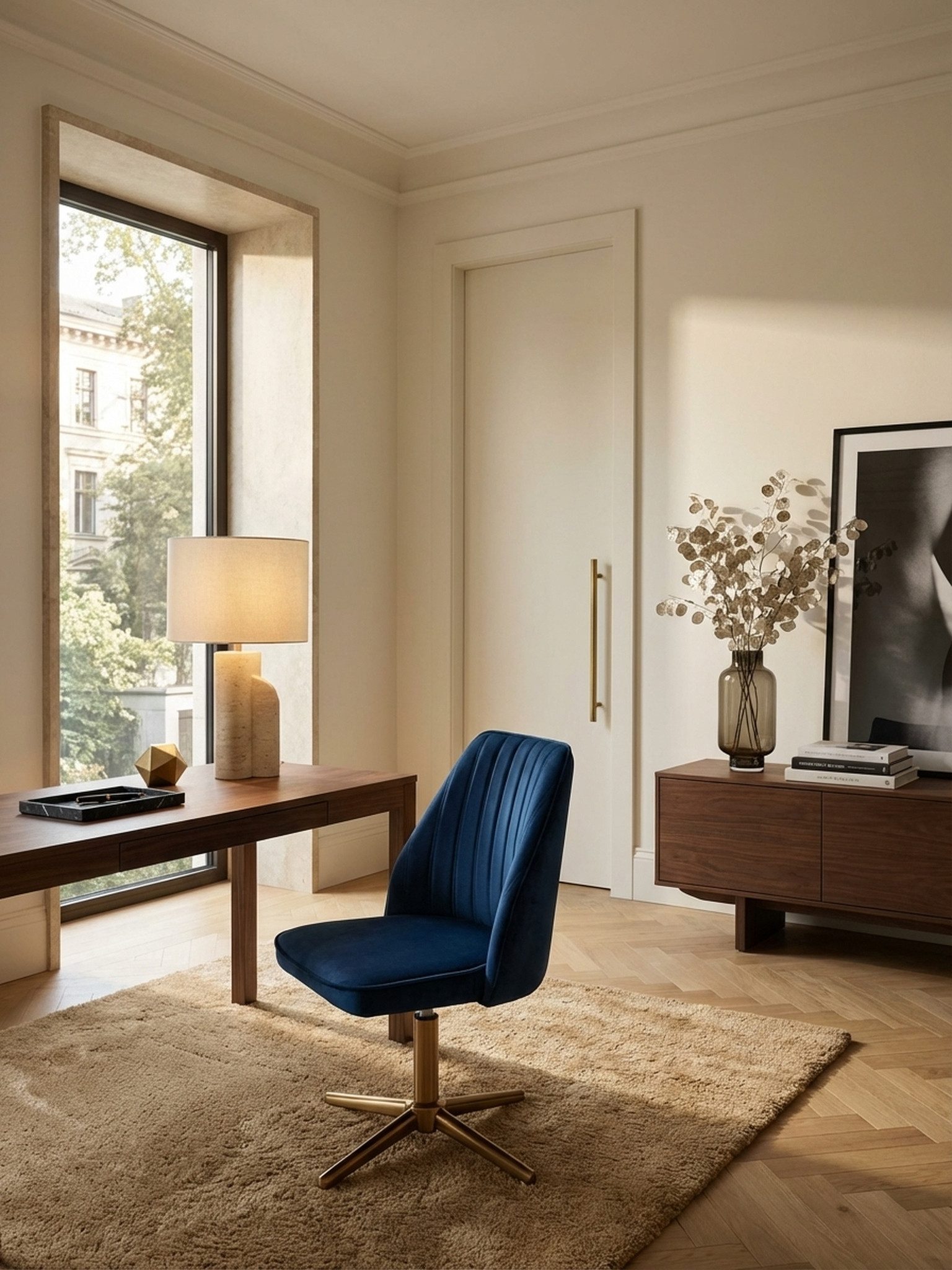 KADIMA DESIGN Bürostuhl Schreibtischstuhl Dunkelblau Samt Design Drehstuhl mit Lehne, (Schalenstuhl 120 kg Höhenverstellbar, Arbeitsstuhl ohne Rollen, Stuhl), Schreibtisch Home-Office Drehbar