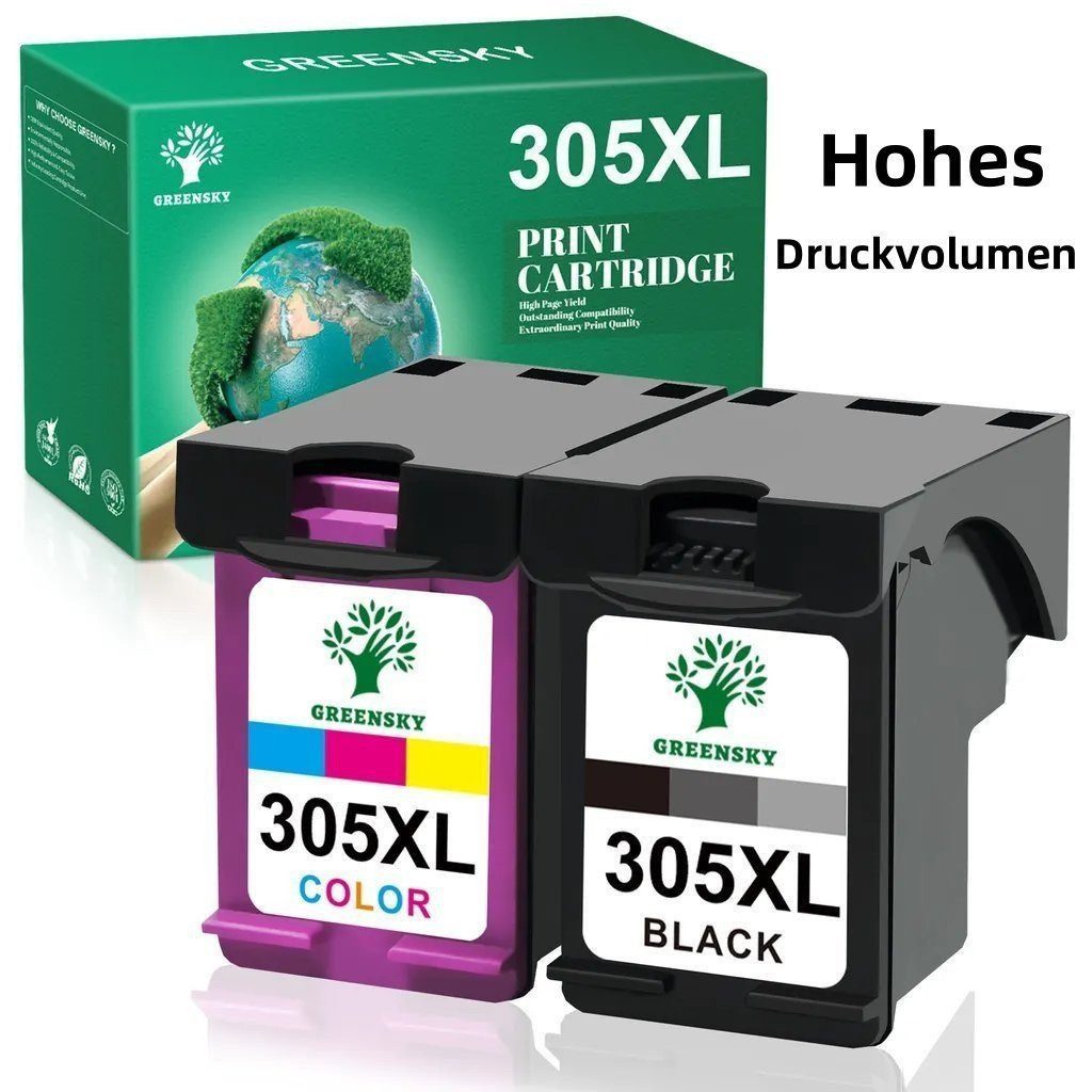 Greensky 2er 305 Druckerpatronen Kompatibel für HP 305XL Tintenpatrone (DeskJet 2710 2720 2721 2722 2723 2724 DeskJet Plus 4120 Envy 6010 6020 6022, Envy Pro 6420 6422 6430 6432)