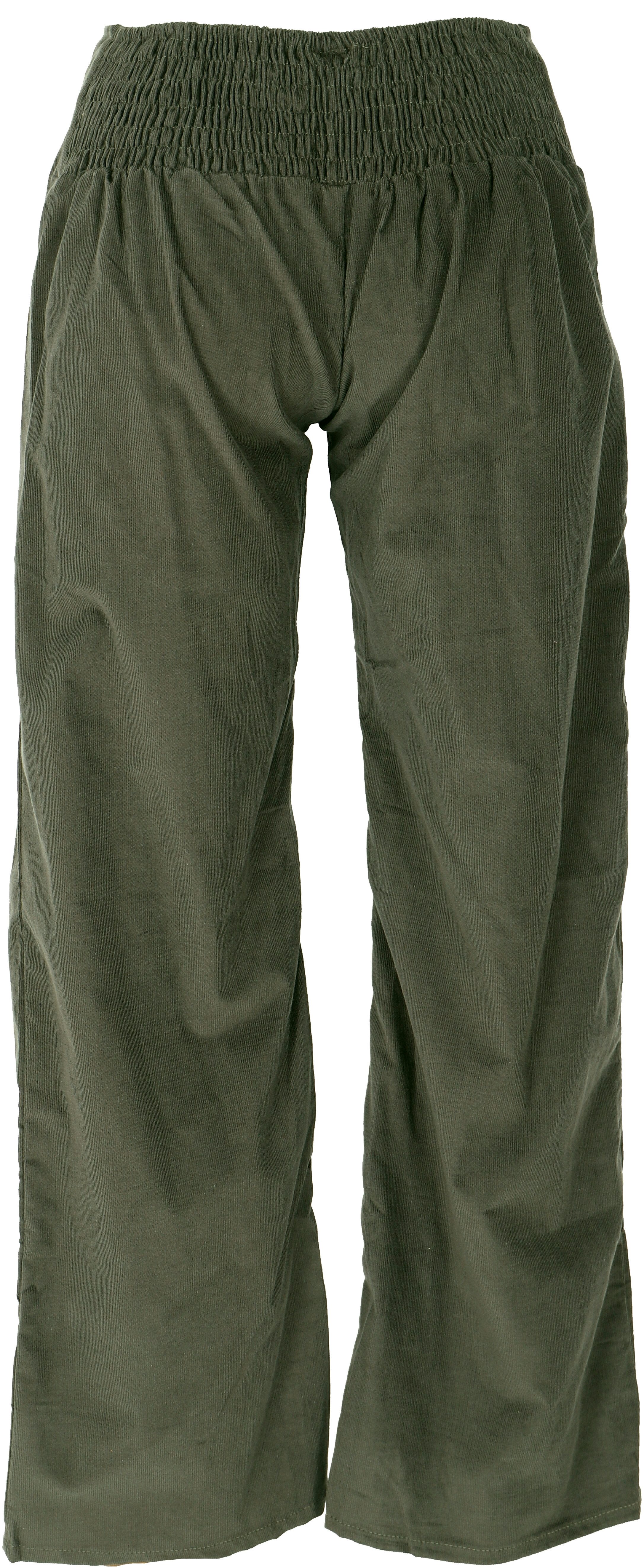 Guru-Shop Relaxhose Cordhose mit leicht ausgestelltem Bein - olivgrün Ethno günstig online kaufen
