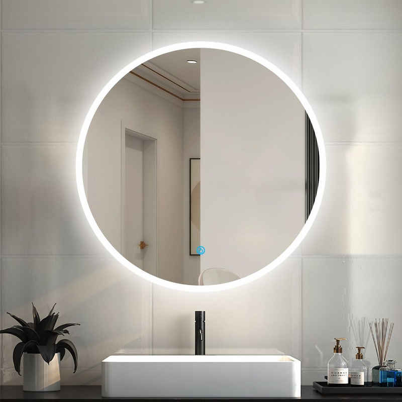 duschspa Badspiegel Badezimmerspiegel Rund Spiegel mit LED Beleuchtung, Φ 50-100 cm