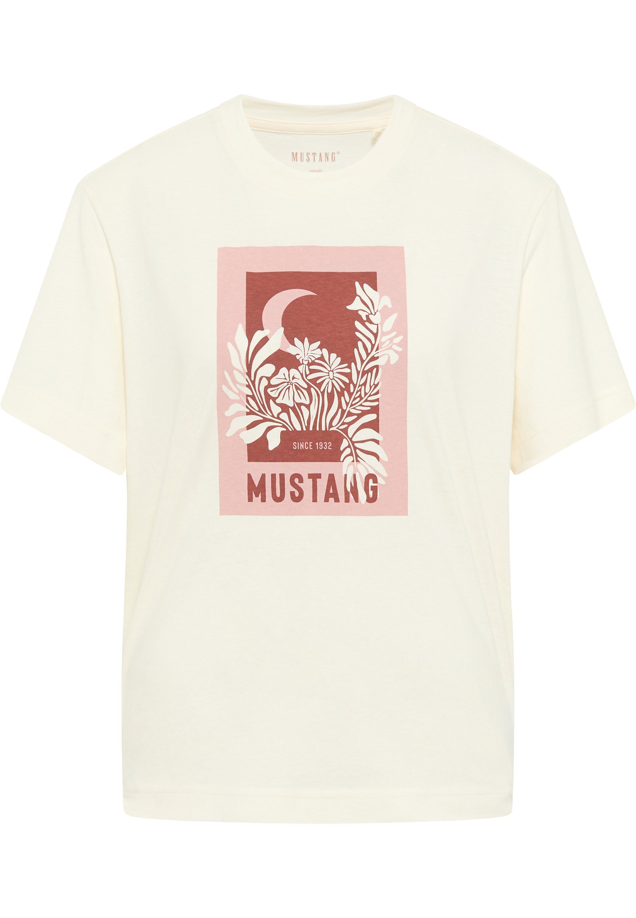 offwhite T-Shirt MUSTANG Kurzarmshirt Mustang Print-Shirt
