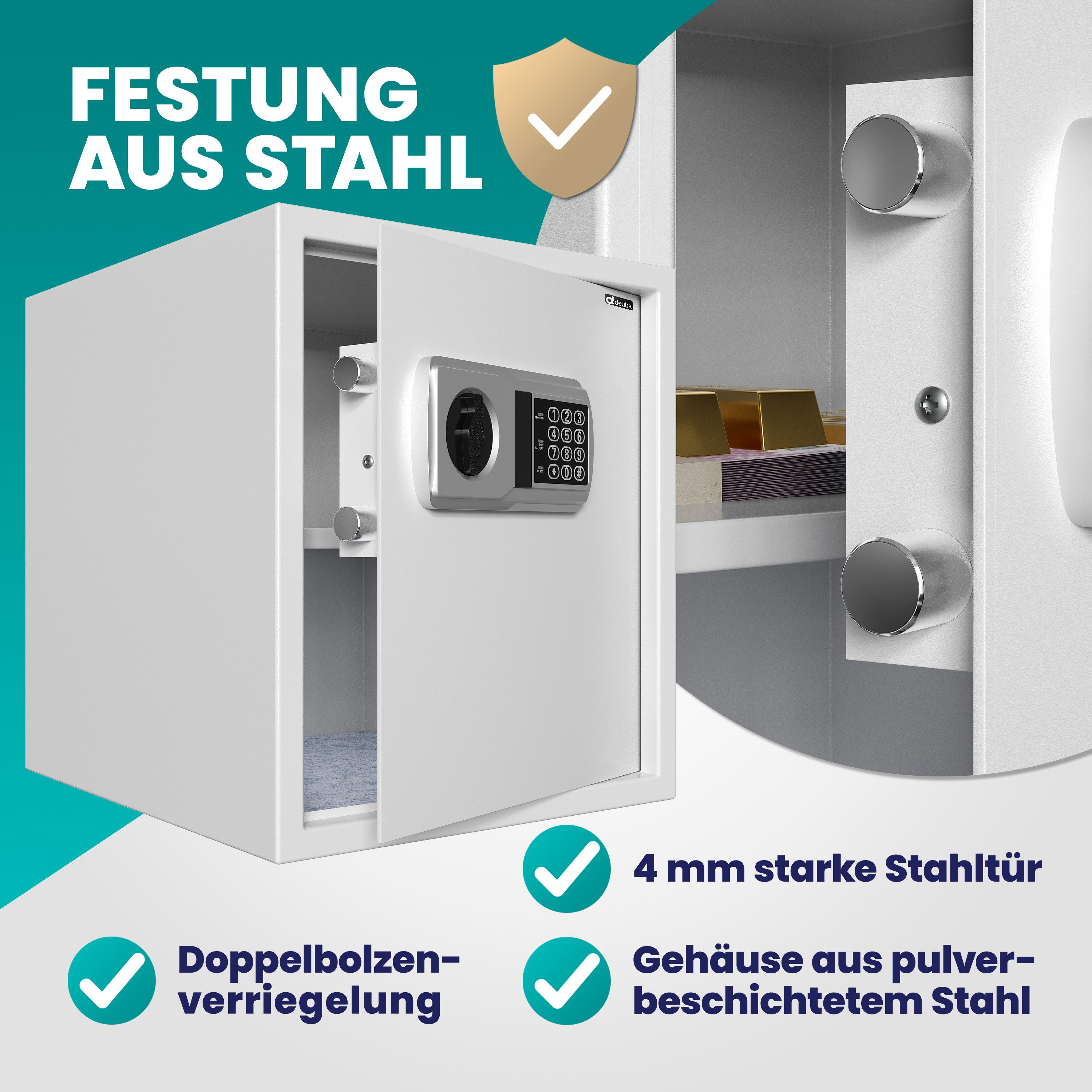 Thumbnail - Deuba Tresor, elektr. Safe Tresor 35x40x40cm 4mm Türstärke Beleuchtung Möbeltresor