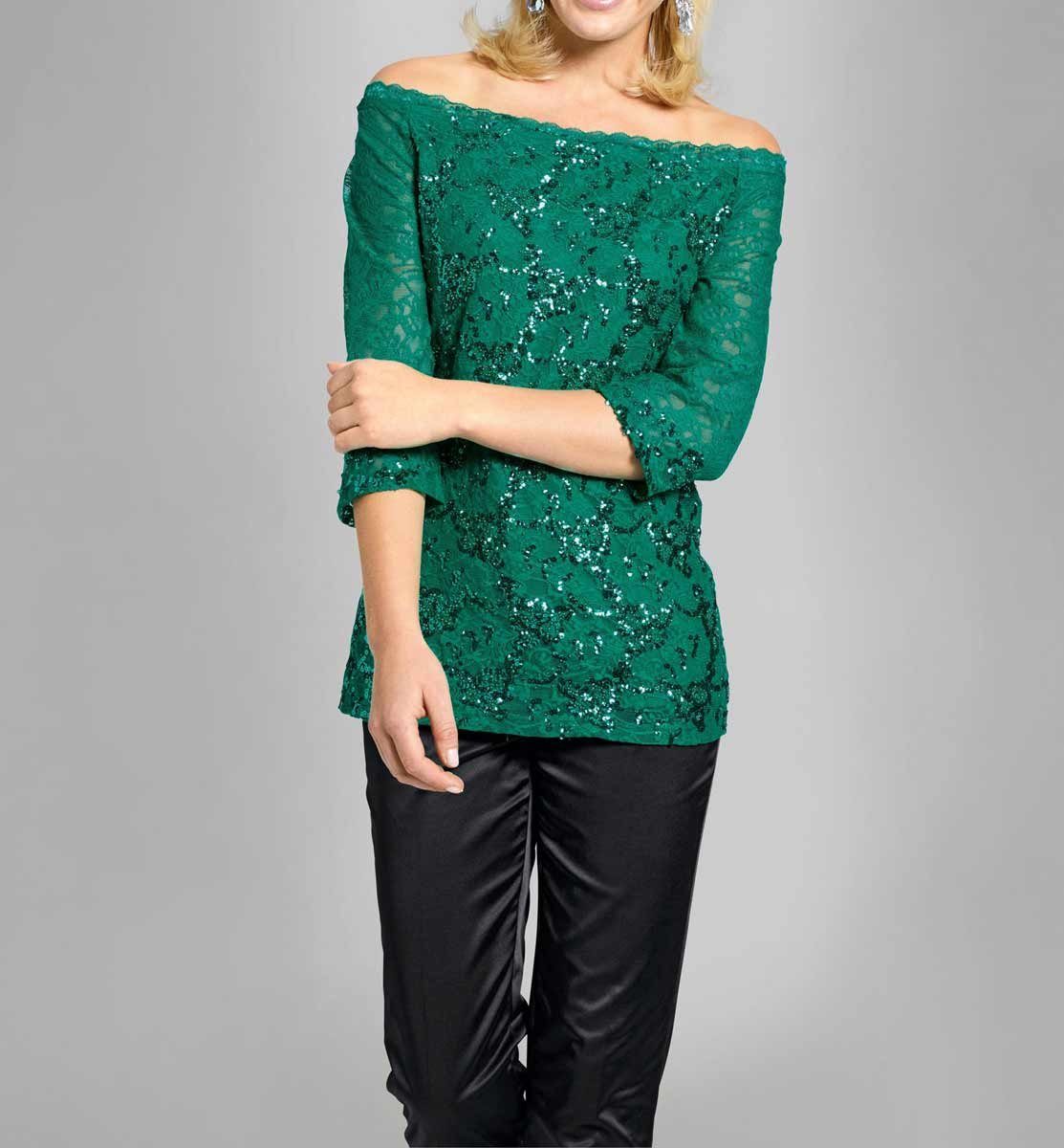 Designer-Spitzenshirt grün Ashley BROOKE by ASHLEY Damen heine m. Brooke Pailletten, Spitzenshirt