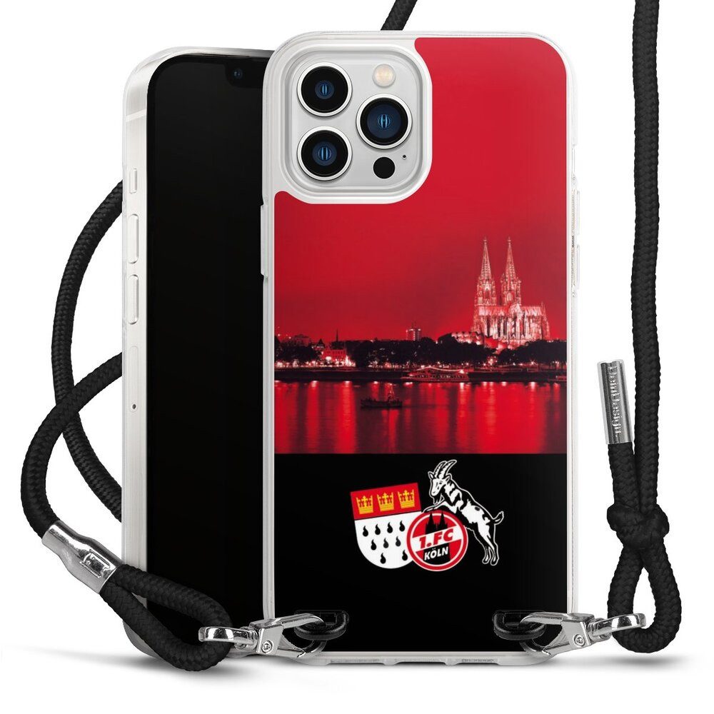 DeinDesign Handyhülle Skyline 1. FC Köln Offizielles Lizenzprodukt Skyline Köln Rot, Apple iPhone 13 Pro Max Handykette Hülle mit Band Case zum Umhängen