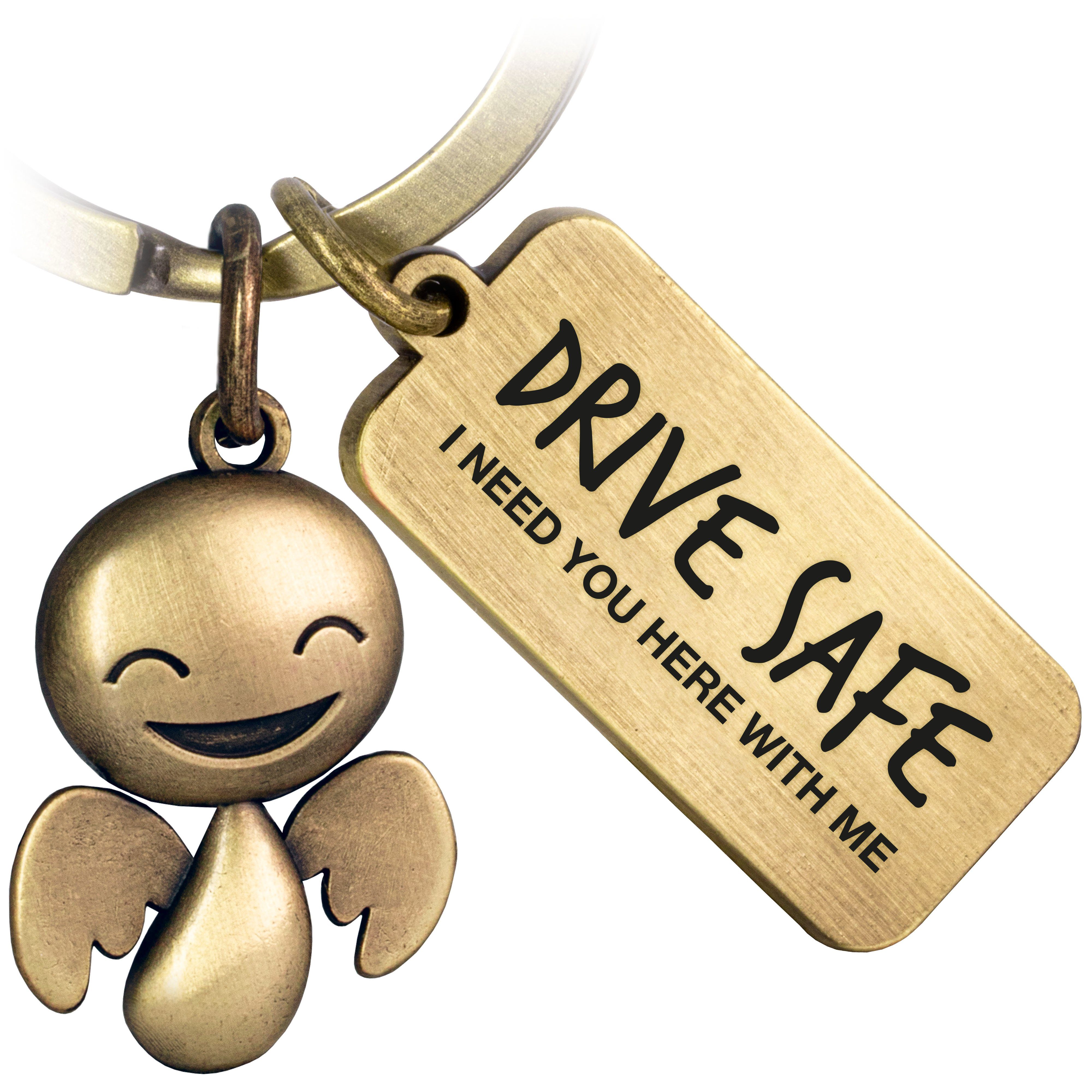 FABACH Schlüsselanhänger Schutzengel Bronze Geschenk Glücksbringer mit Auto - Safe Gravur Happy Drive Antique