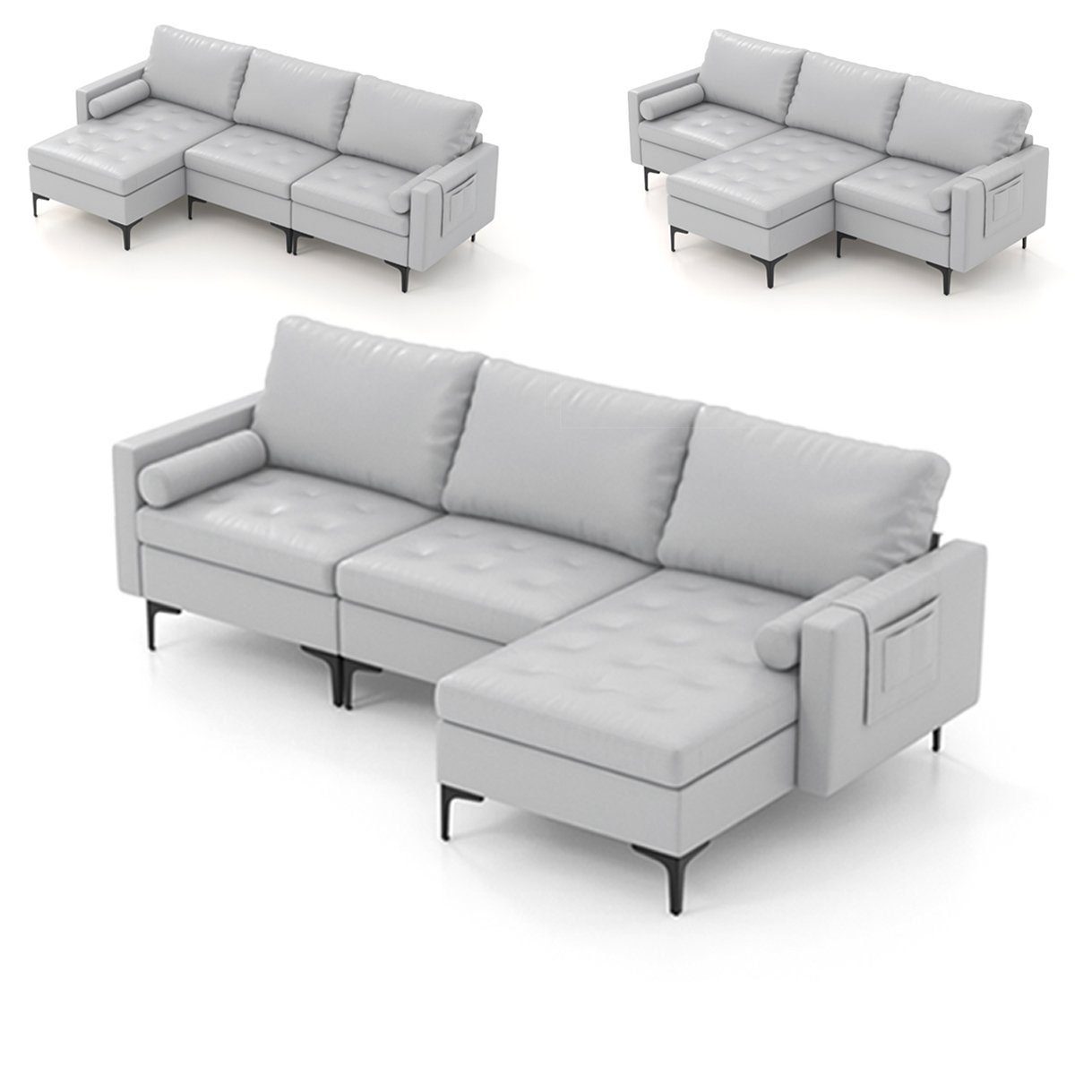 COSTWAY Ecksofa, mit Schlaffunktion,2 USB-Anschlüsse&Steckdose,322x130x80cm günstig online kaufen