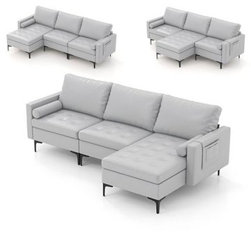 COSTWAY Ecksofa, mit Schlaffunktion, 2 USB-Anschlüsse&Steckdose, 322x130x80cm