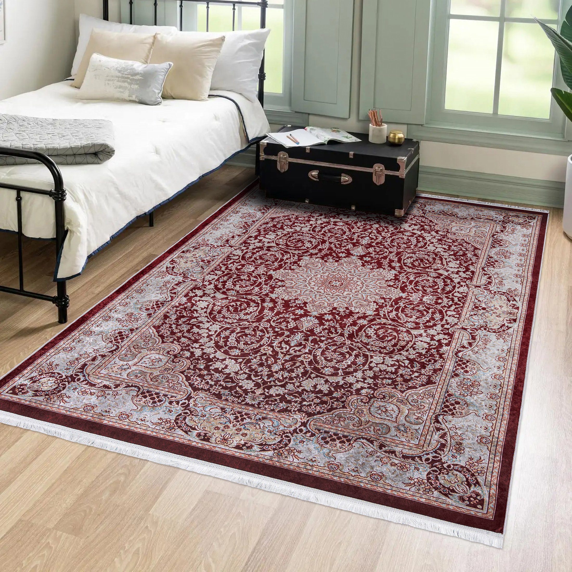 Orientteppich Orientalisch Vintage Teppich Traditioneller Orient Teppich, Mazovia, 80 x 150 cm, Kurflor, Waschbar in Waschmaschine, Höhe 5 mm, Rutschfest Rot / 42510