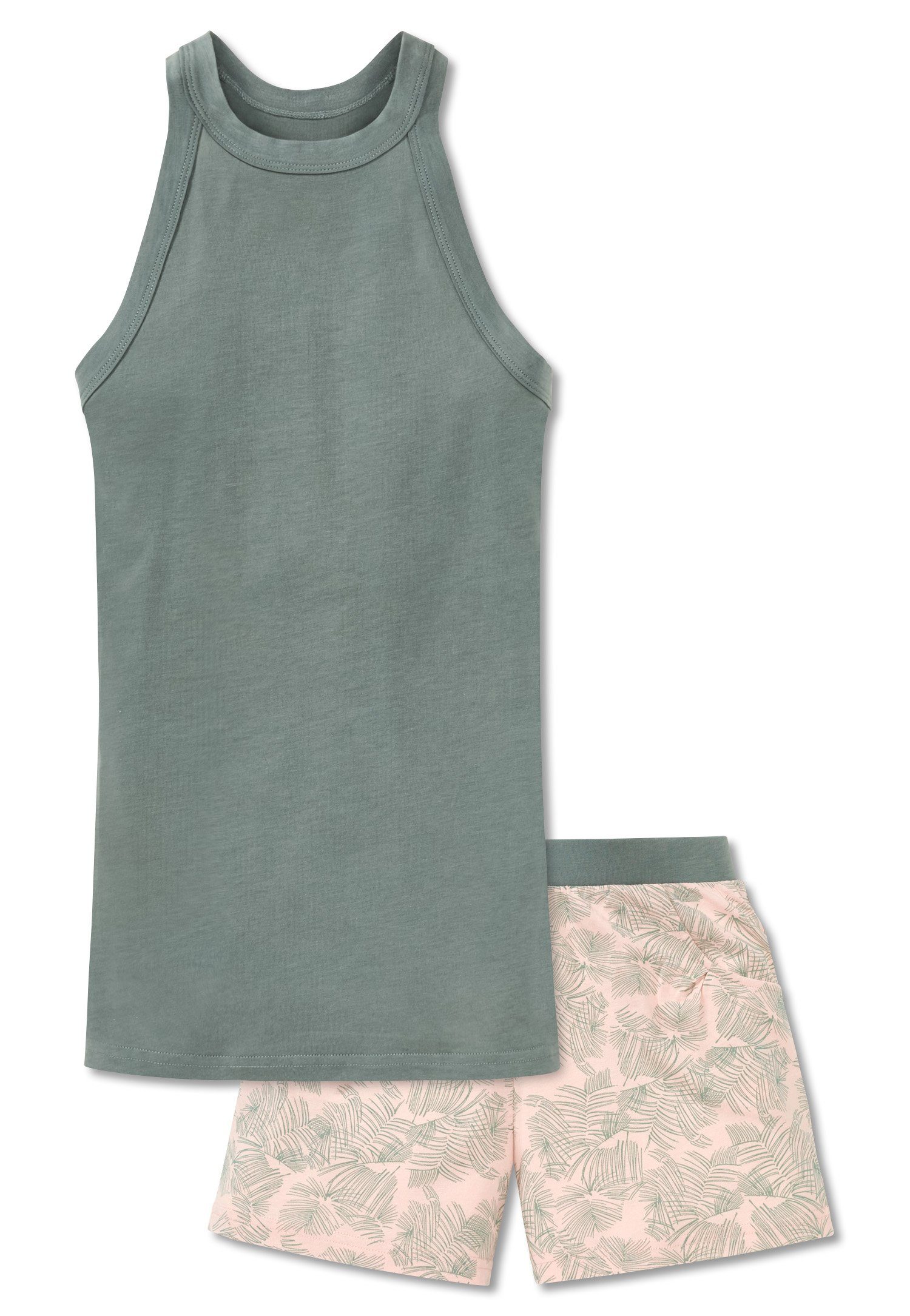 Schiesser Schlafanzug Tropical Vibes Schlafanzug Palmen-Muster Mädchen (Set, kurz, Set) Trägershirt