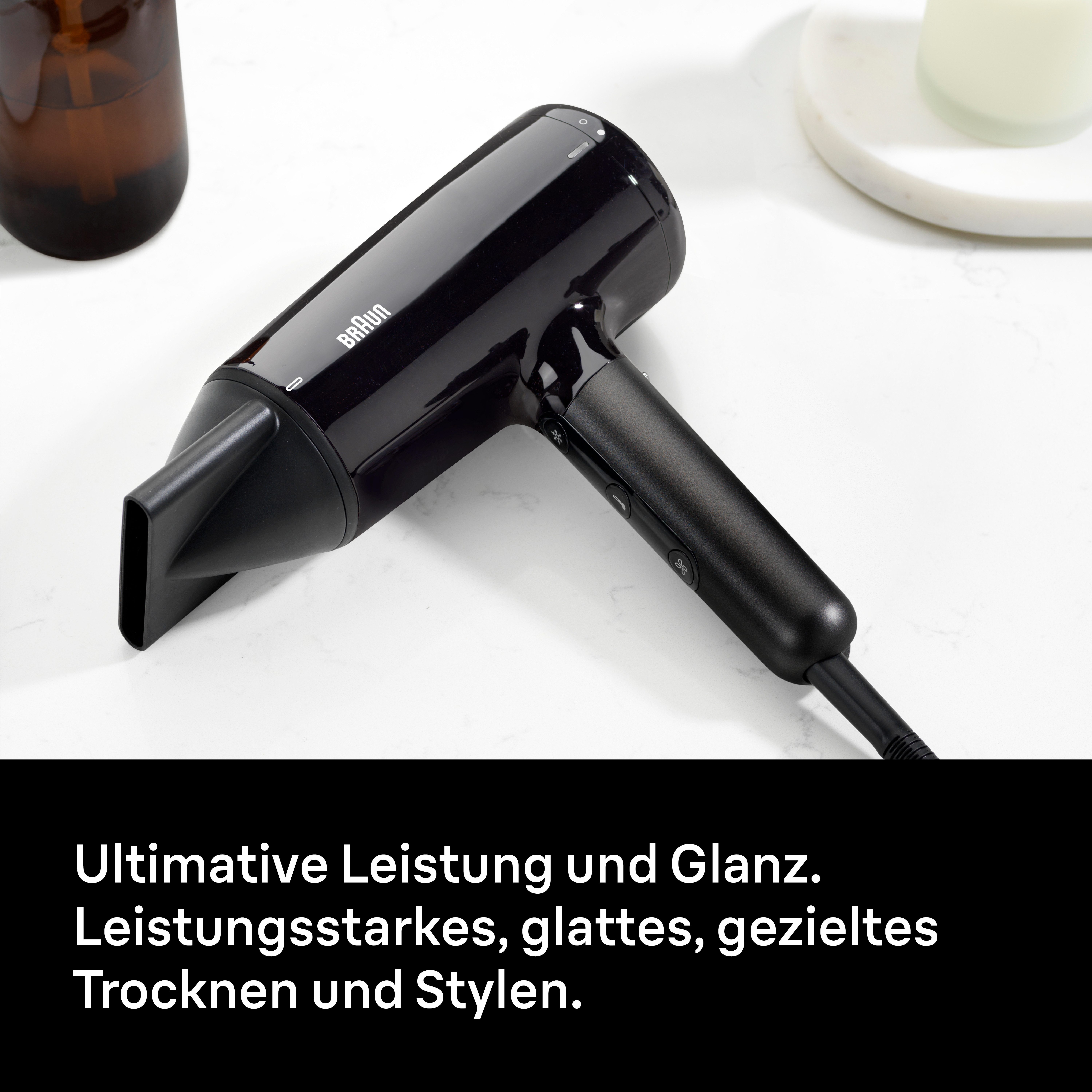 Braun Haartrockner HD4.1, mit Ionen, Föhn mit Aufsatz, BRHD410E, 2100 W, 2100W, HTDC-Motor, Super IONTEC Technologie, ohne Hitzeschäden schwarz