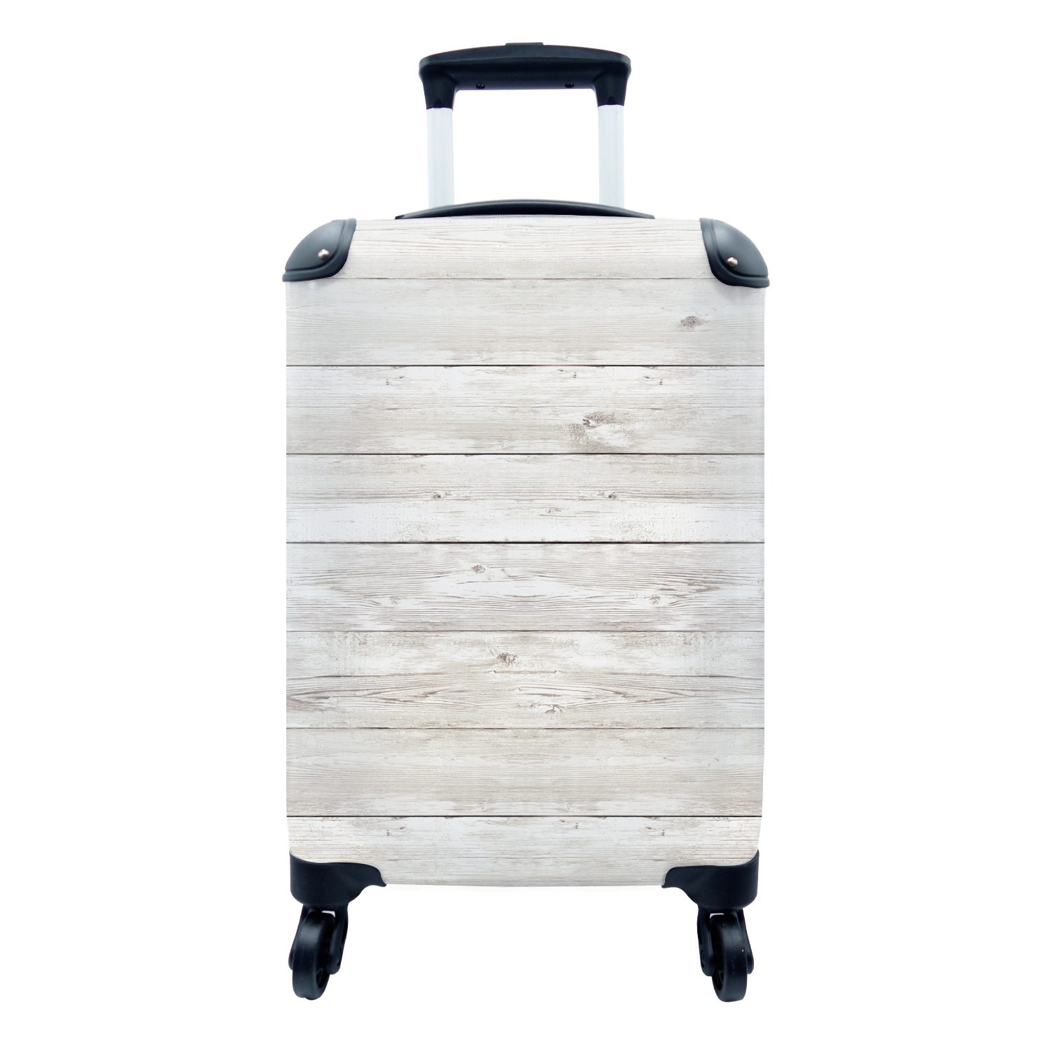 MuchoWow Handgepäckkoffer Holz - Regal - Natürlich - Weiß, 4 Rollen, Reisetasche mit rollen, Handgepäck für Ferien, Trolley, Reisekoffer