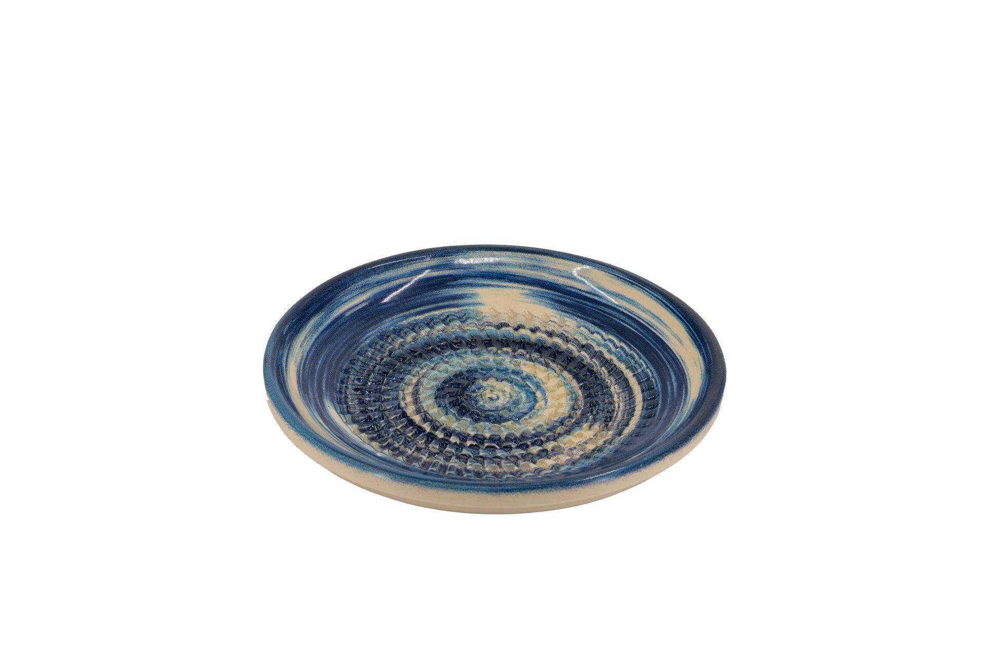 Kaladia Multireibe Reibeteller in Blau/Weiß mit Streifen - zum Zerkleinern von Zutaten, Keramik, handbemalte Küchenreibe aus Keramik - Made in Spain